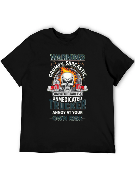 Grumpy Trucker Skull Graphic T-Shirt