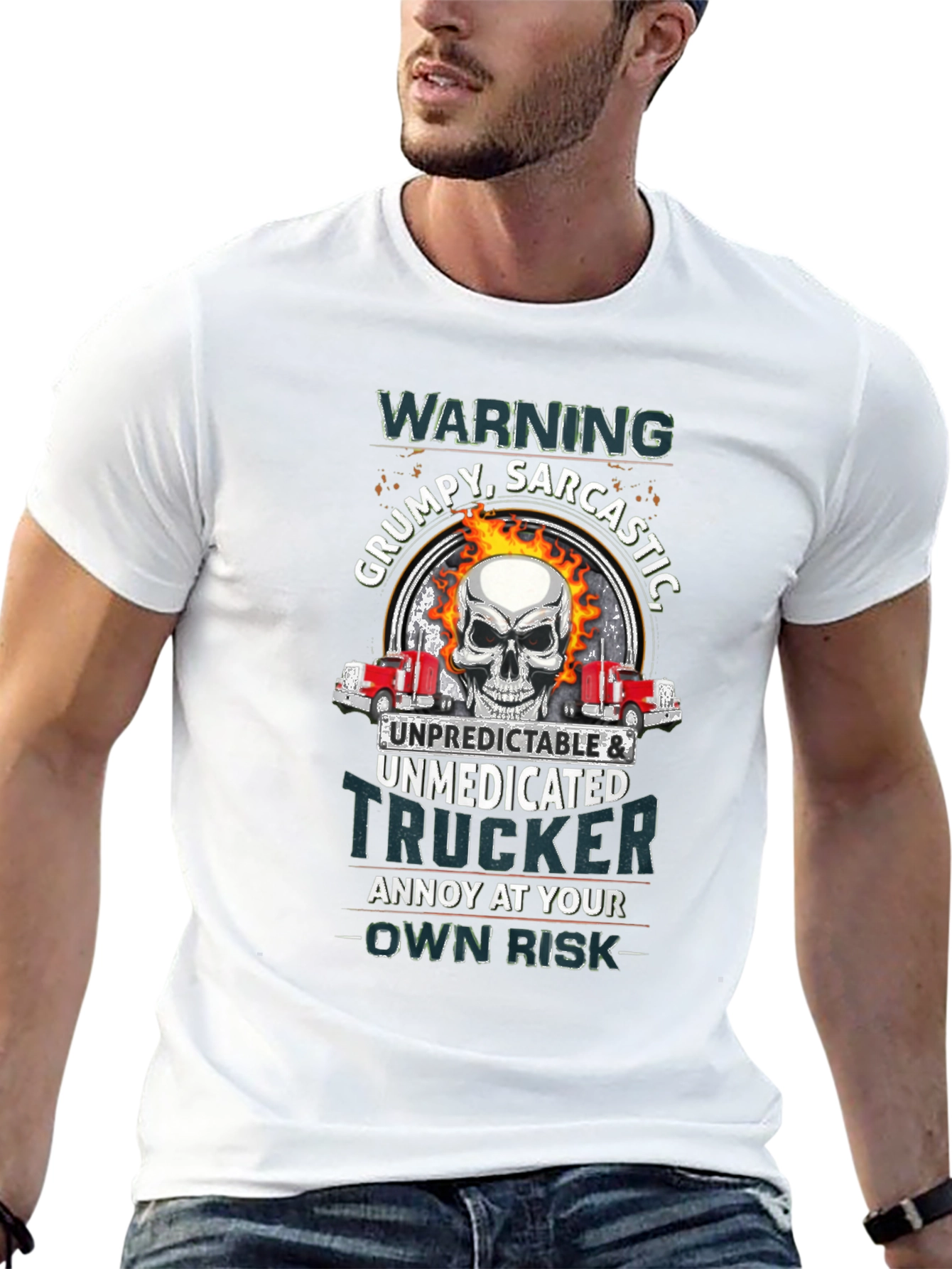 Grumpy Trucker Skull Graphic T-Shirt