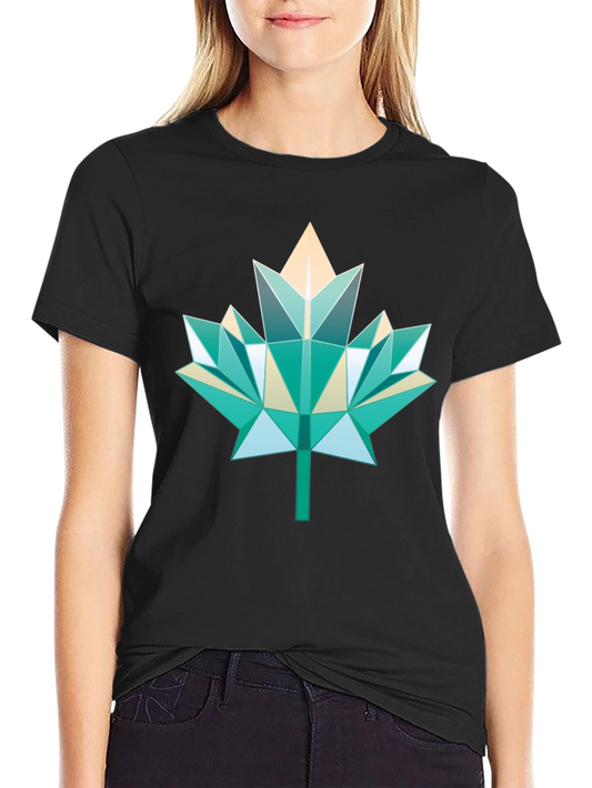 Geometric Maple Leaf Black Tee