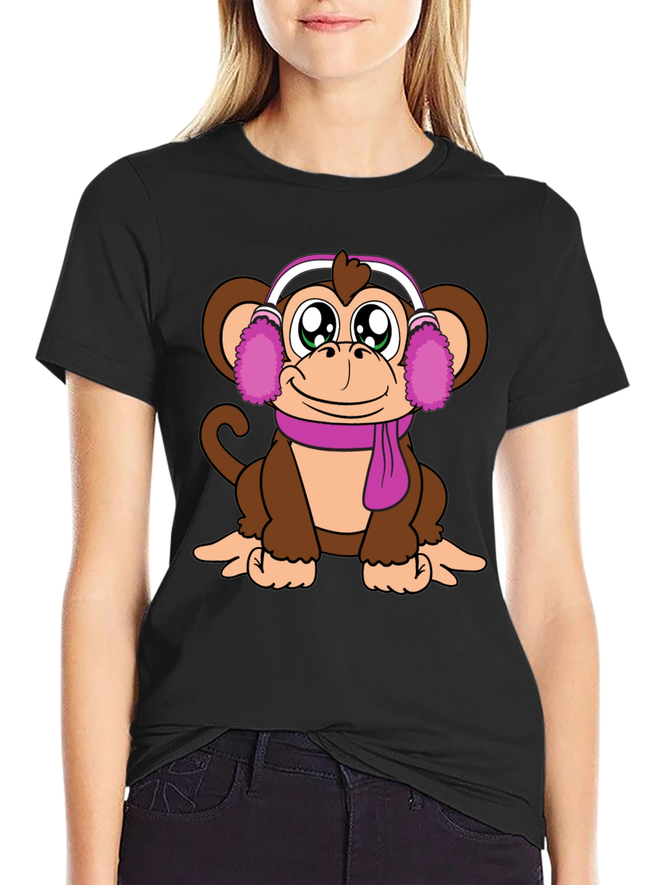 Cute Monkey with Earmuffs Graphic Tee