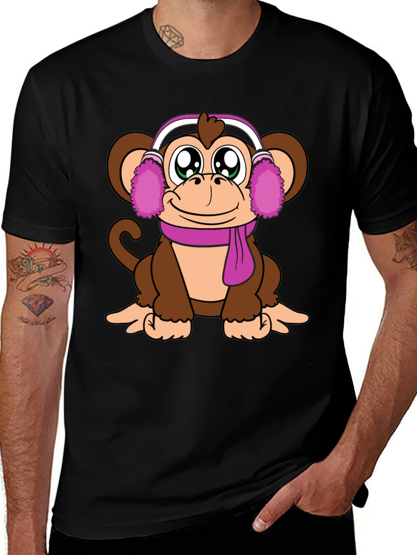 Cute Monkey with Earmuffs Graphic Tee