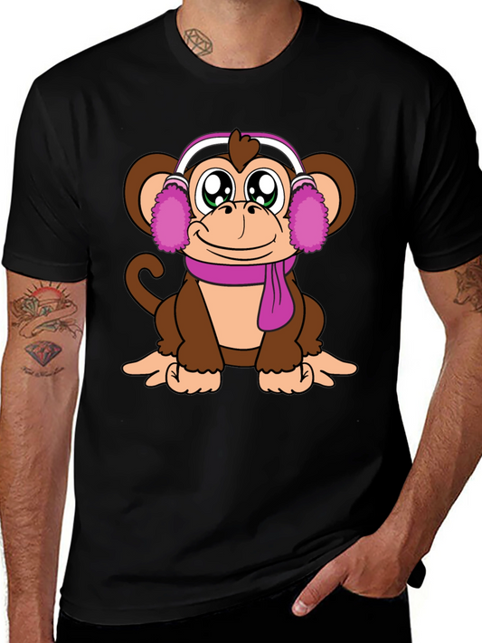 Cute Monkey with Earmuffs Graphic Tee