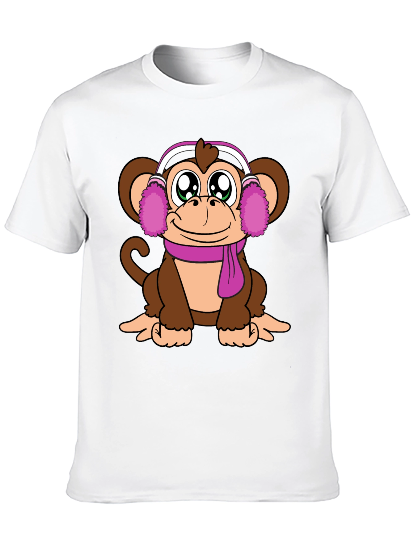 Cute Monkey with Earmuffs Graphic Tee