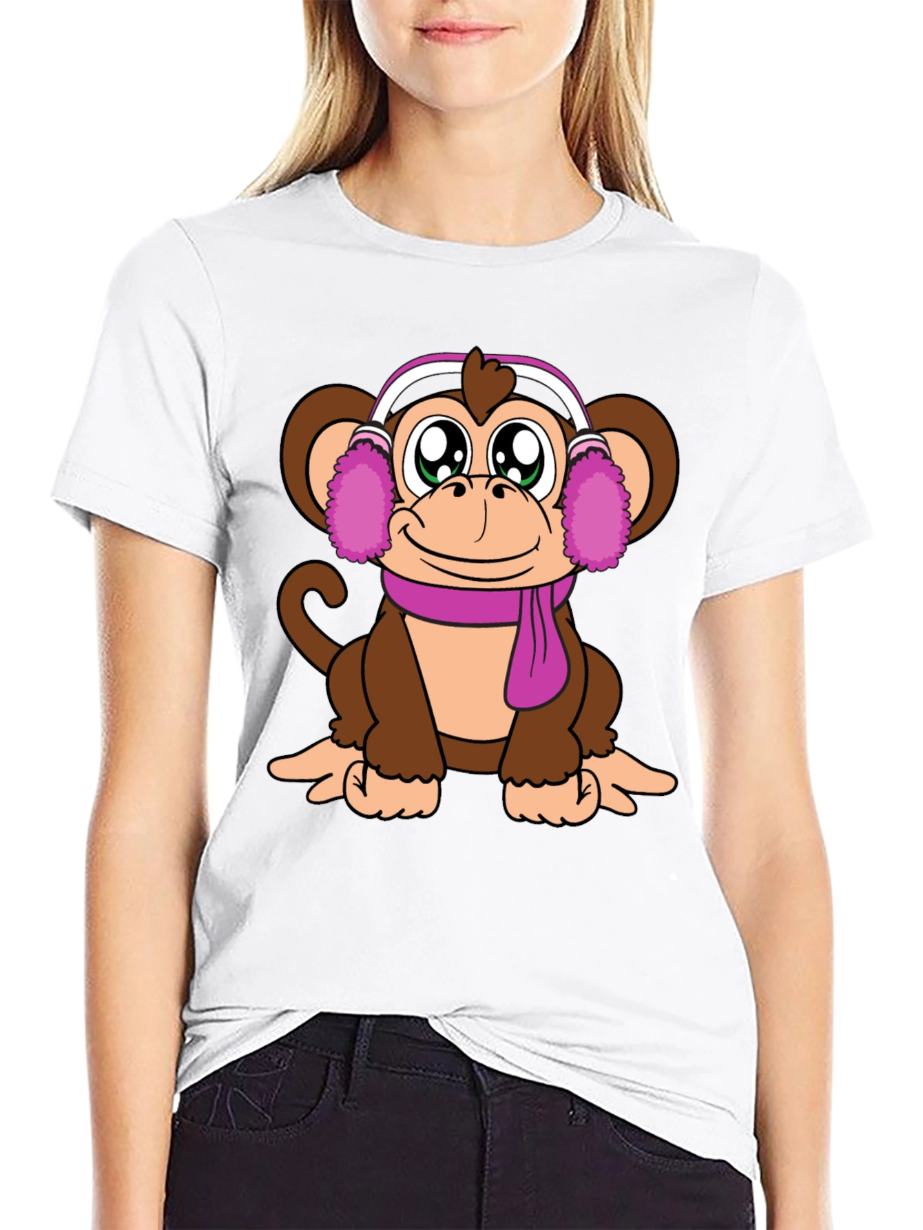 Cute Monkey with Earmuffs Graphic Tee
