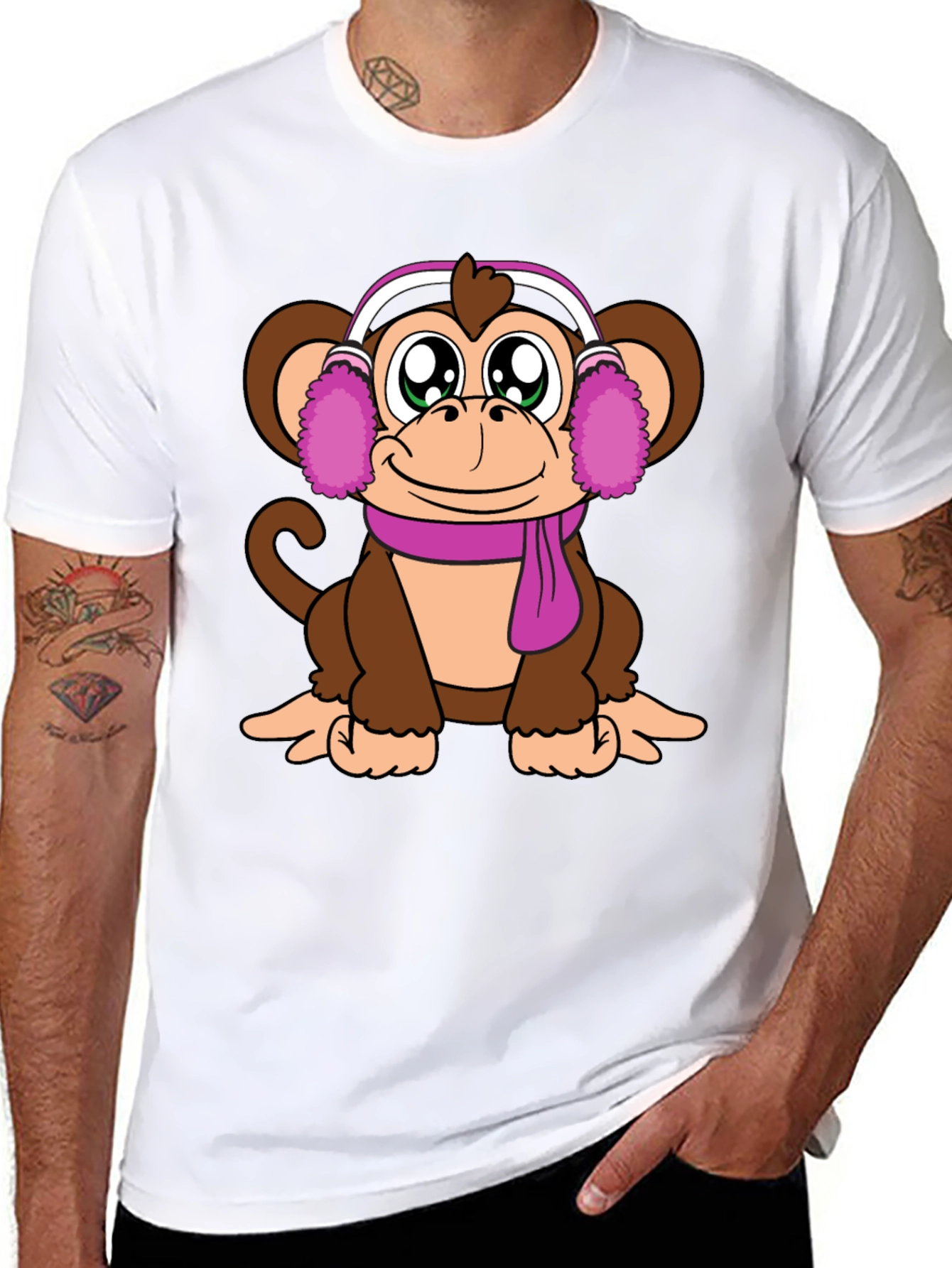 Cute Monkey with Earmuffs Graphic Tee