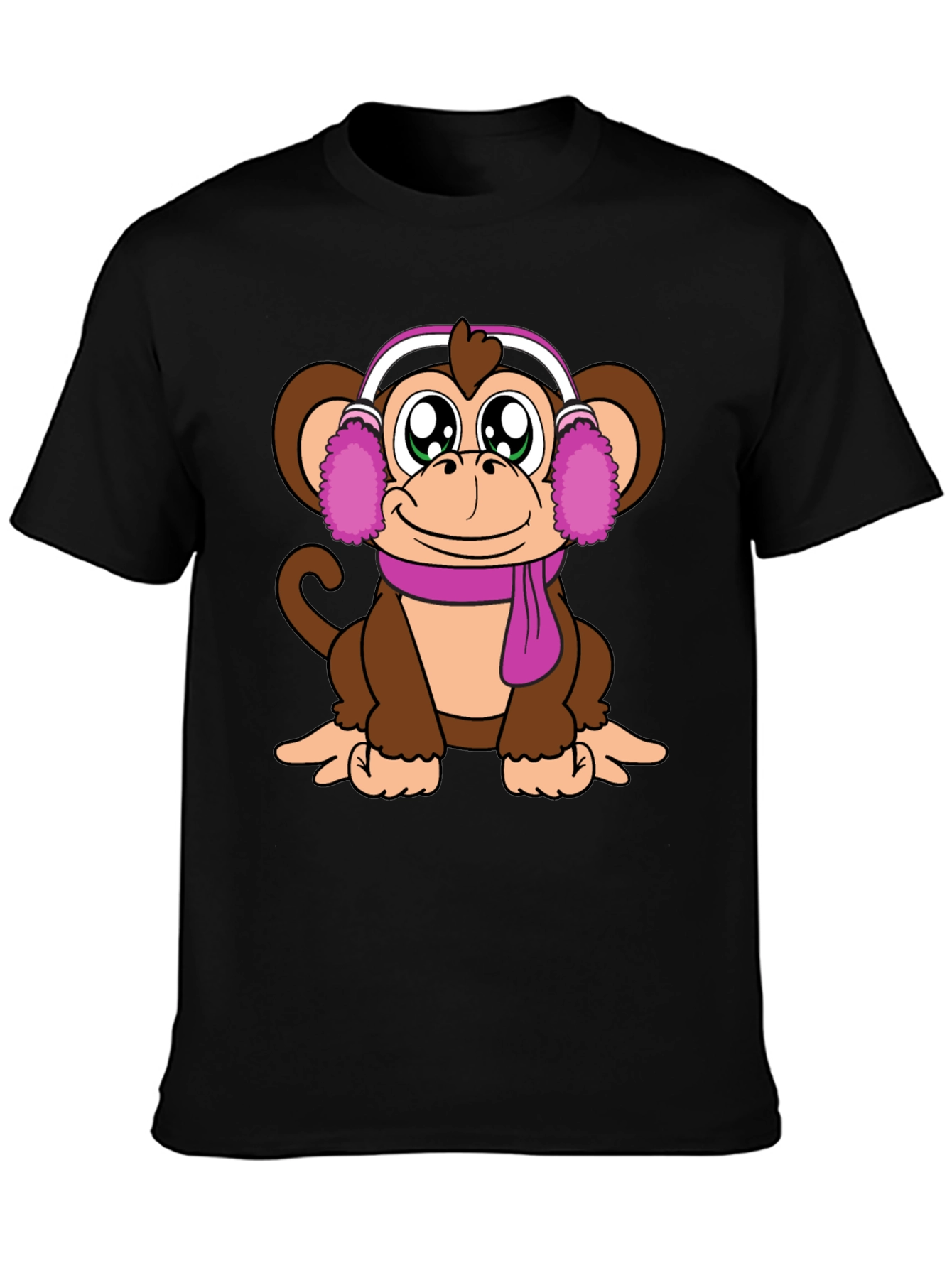 Cute Monkey with Earmuffs Graphic Tee