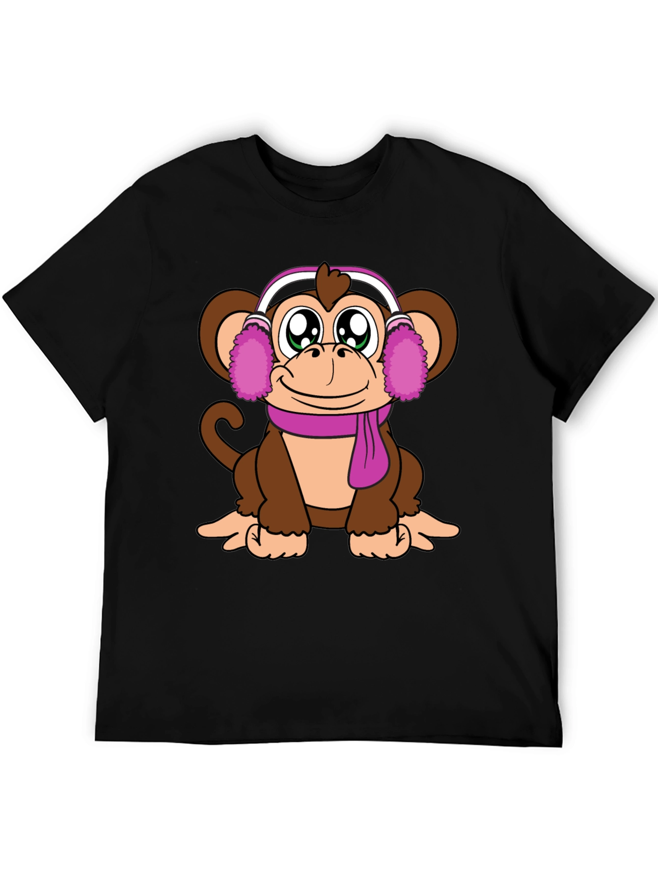 Cute Monkey with Earmuffs Graphic Tee