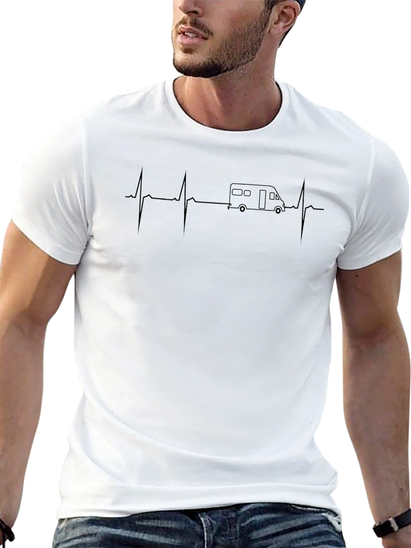 Campervan Heartbeat T-Shirt - Black Graphic Tee