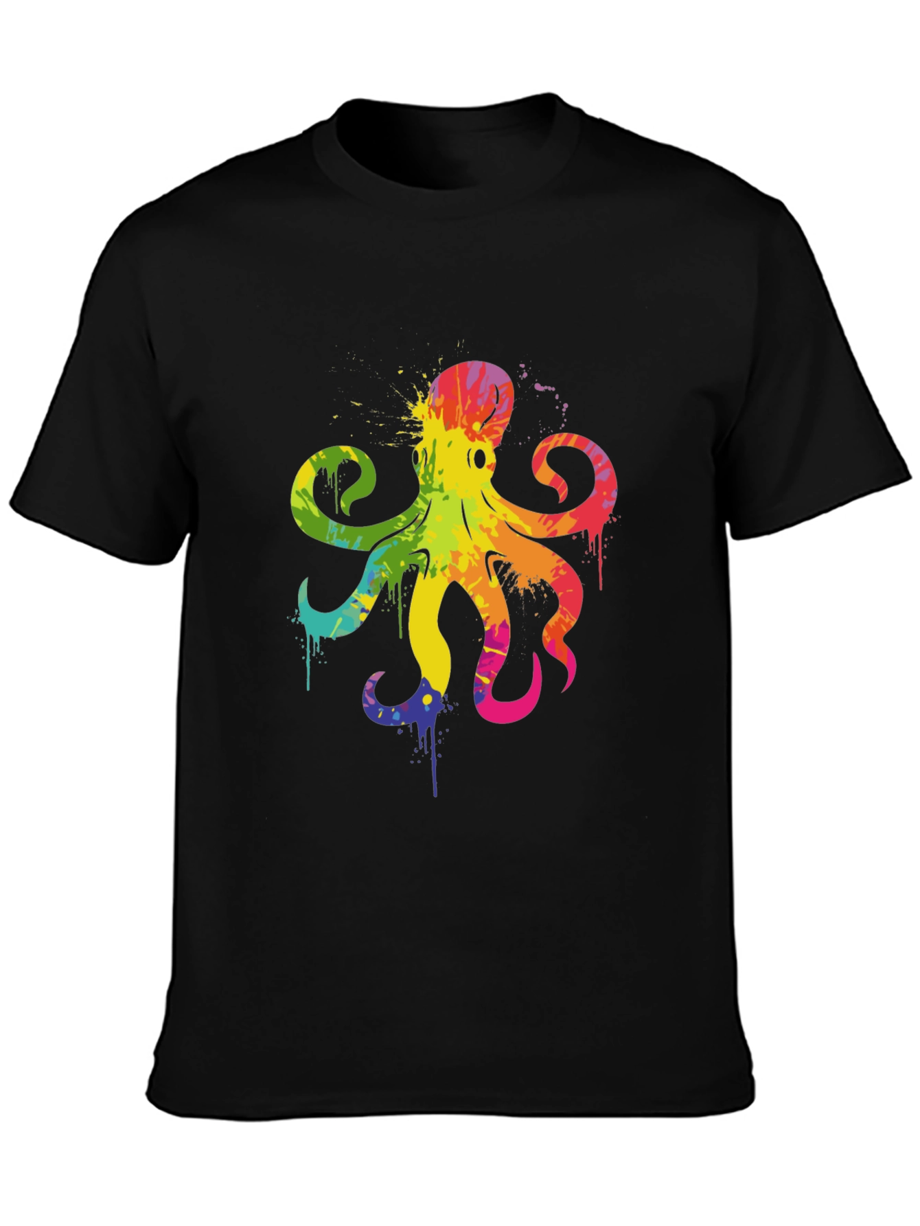Rainbow Octopus Graphic T-Shirt - Mens Black Tee