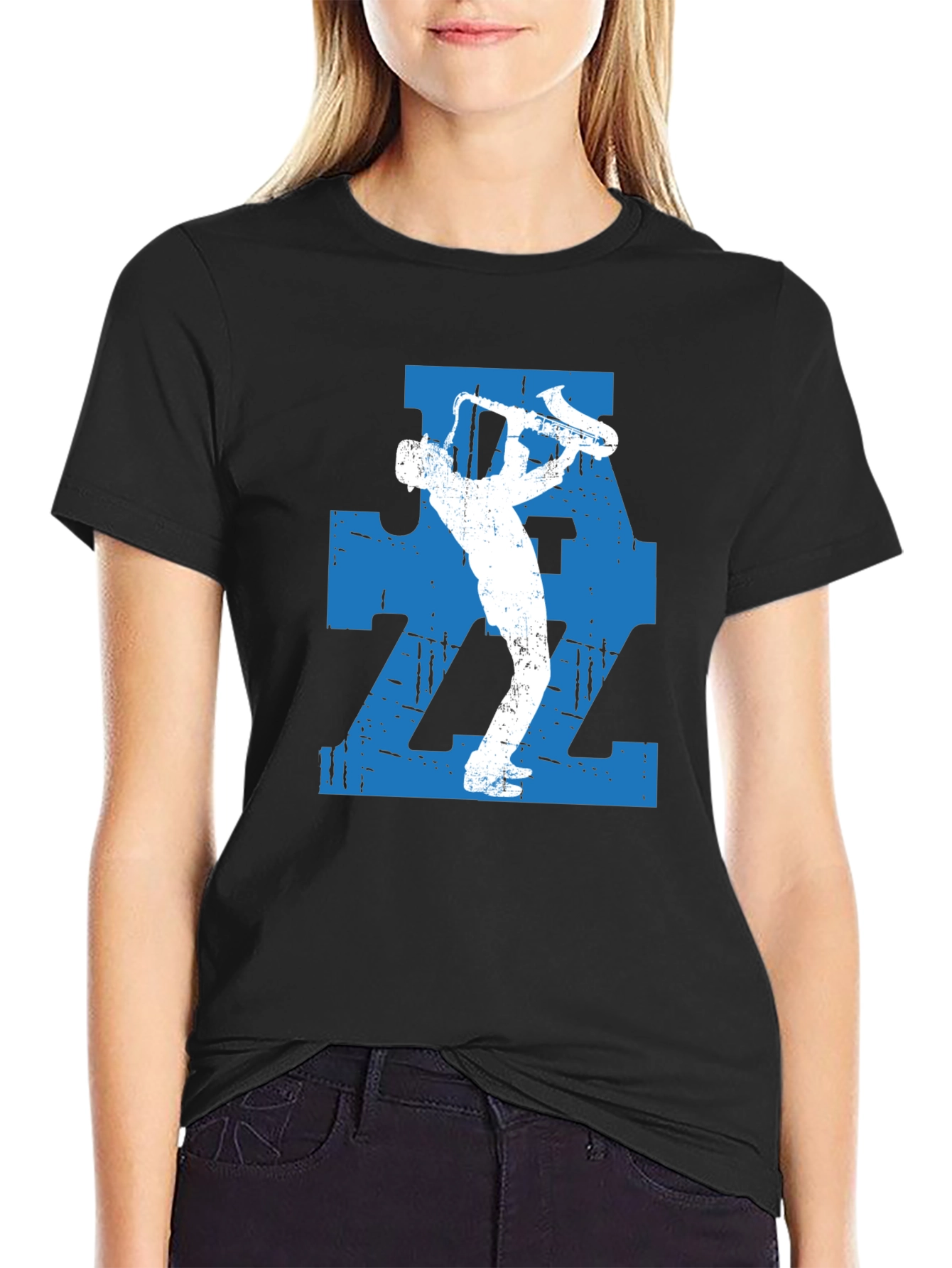 Jazz Saxophone Player Graphic T-Shirt - Black