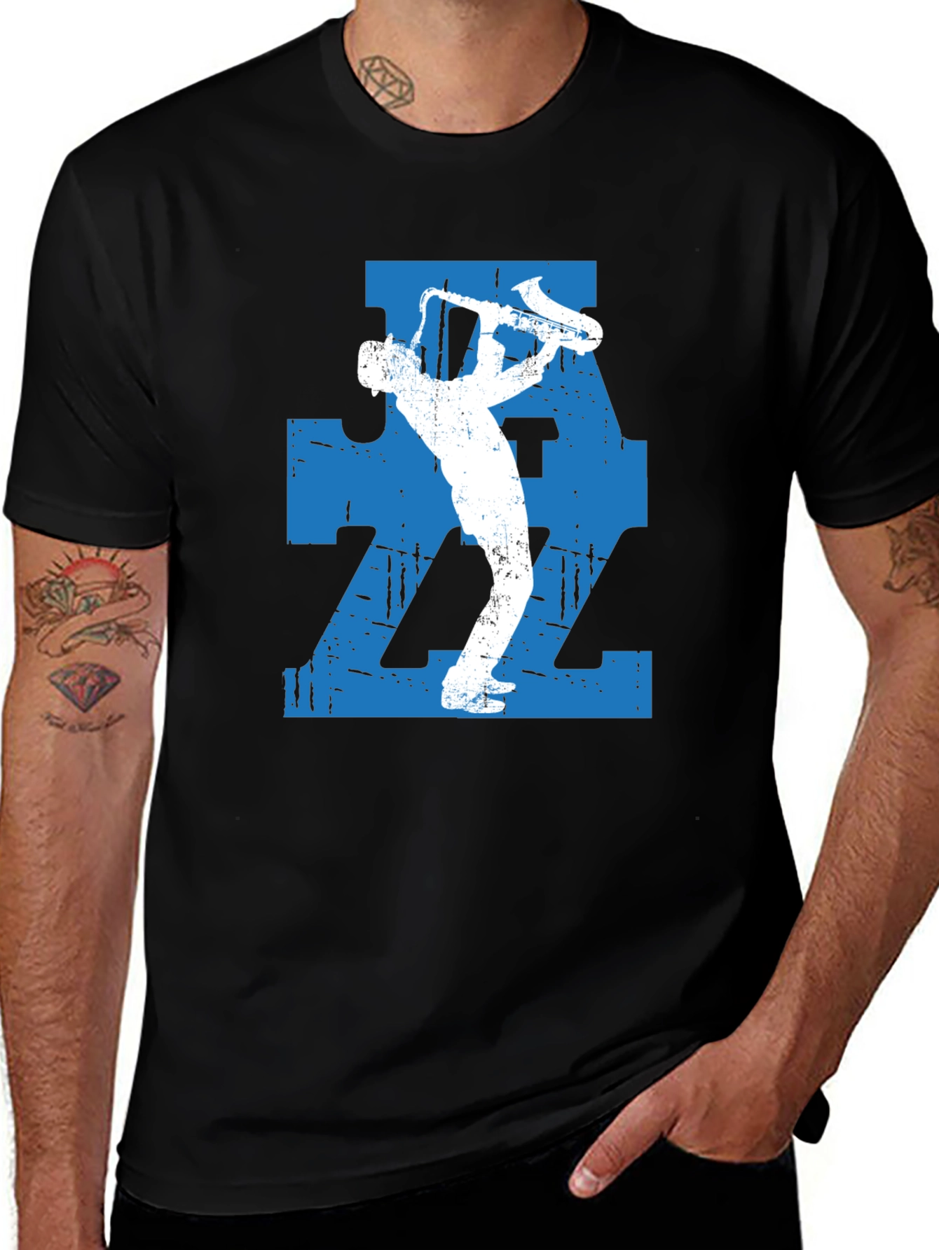 Jazz Saxophone Player Graphic T-Shirt - Black
