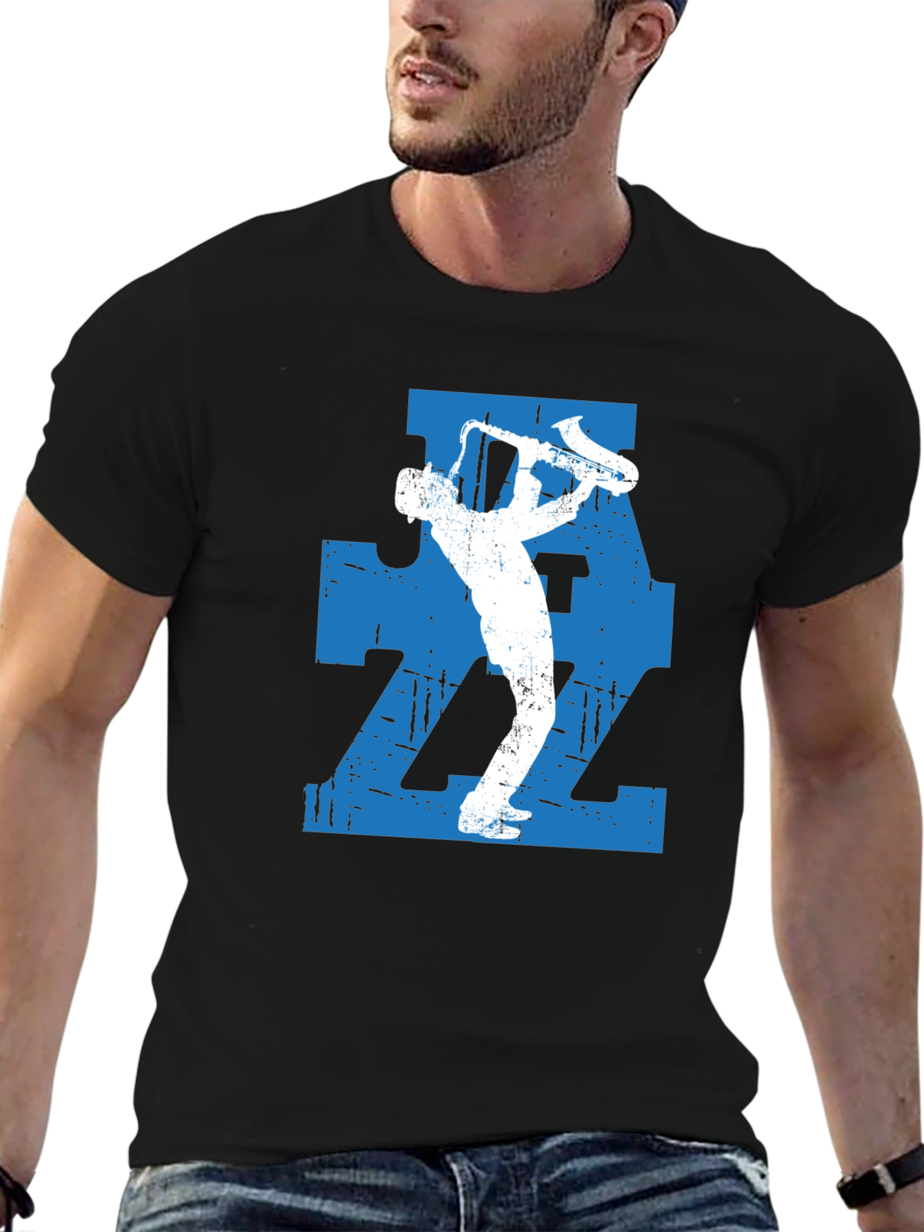 Jazz Saxophone Player Graphic T-Shirt - Black