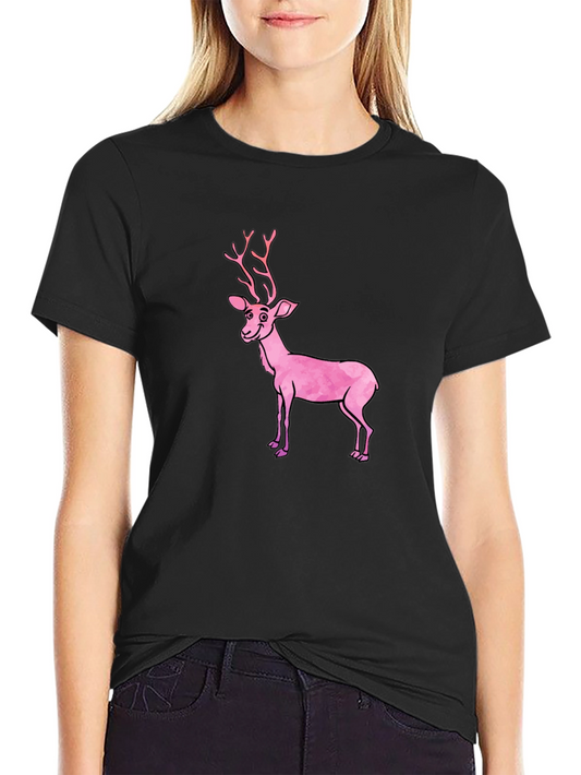 Black T-Shirt with Pink Deer Graphic
