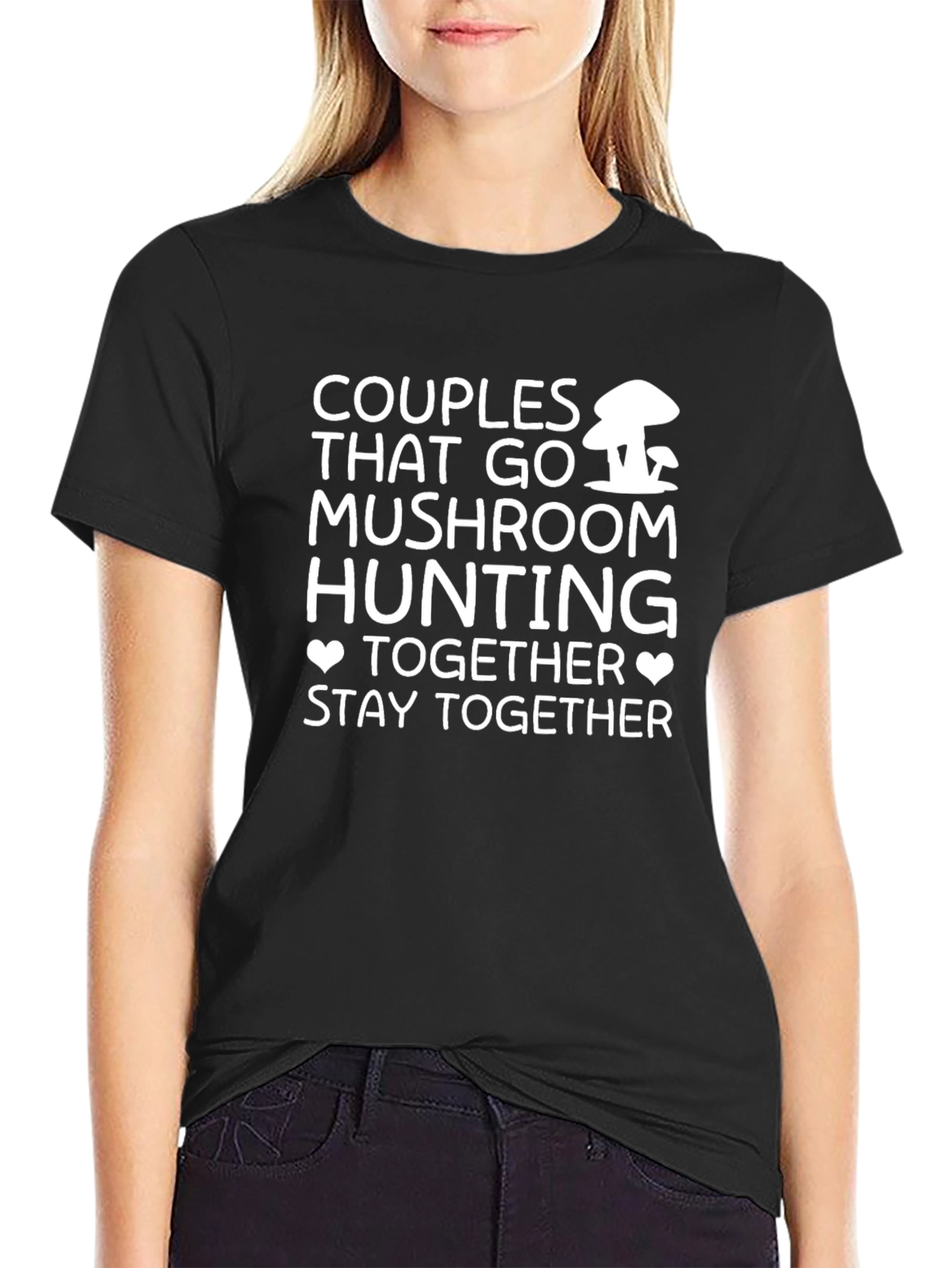 Couples Mushroom Hunting Black T-Shirt