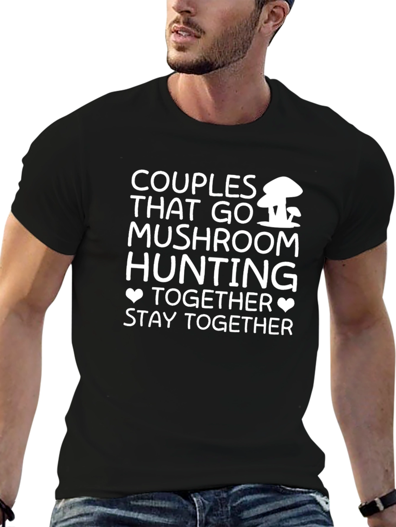 Couples Mushroom Hunting Black T-Shirt