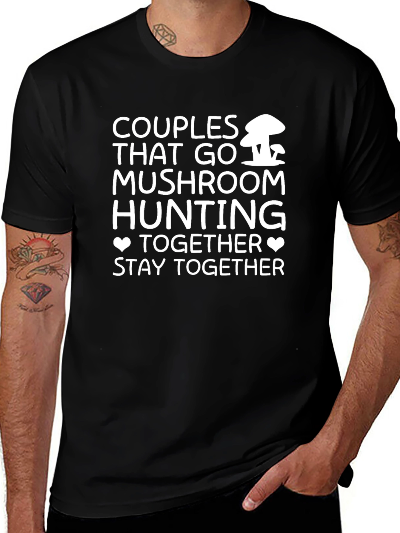 Couples Mushroom Hunting Black T-Shirt