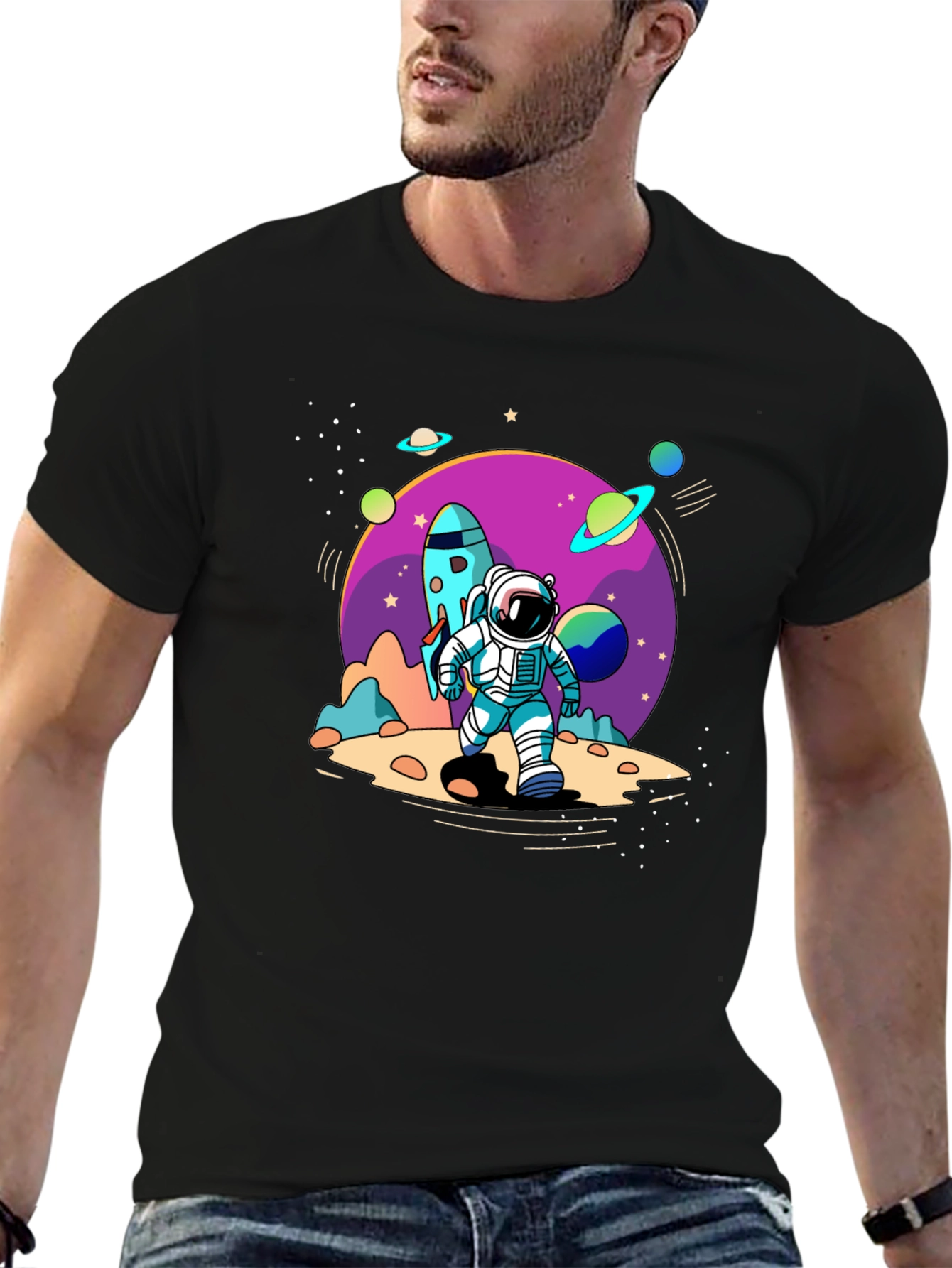 Space Explorer T-Shirt - Black Astronaut Design