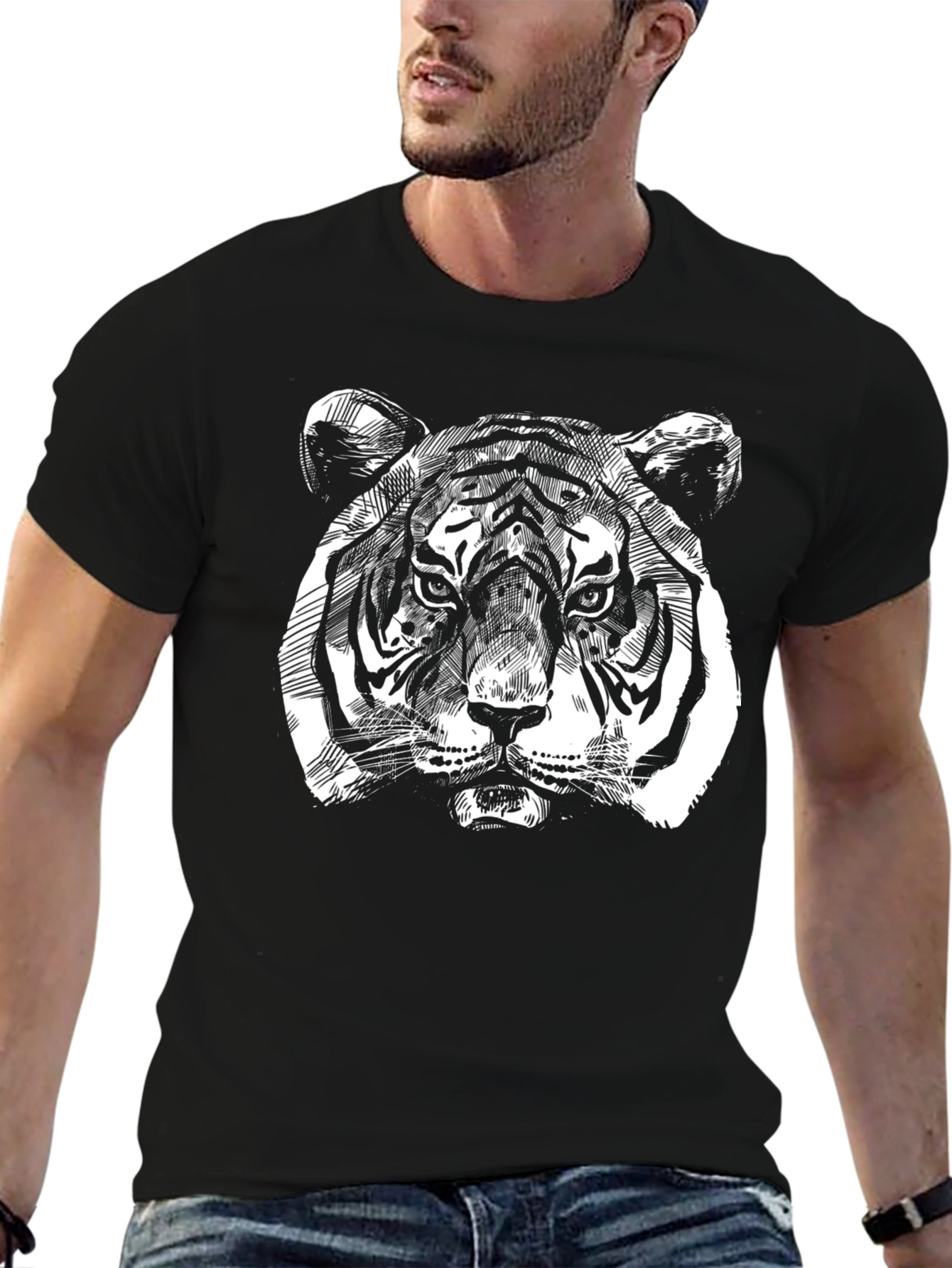 Bold Tiger Graphic Tee - Mens Black T-Shirt