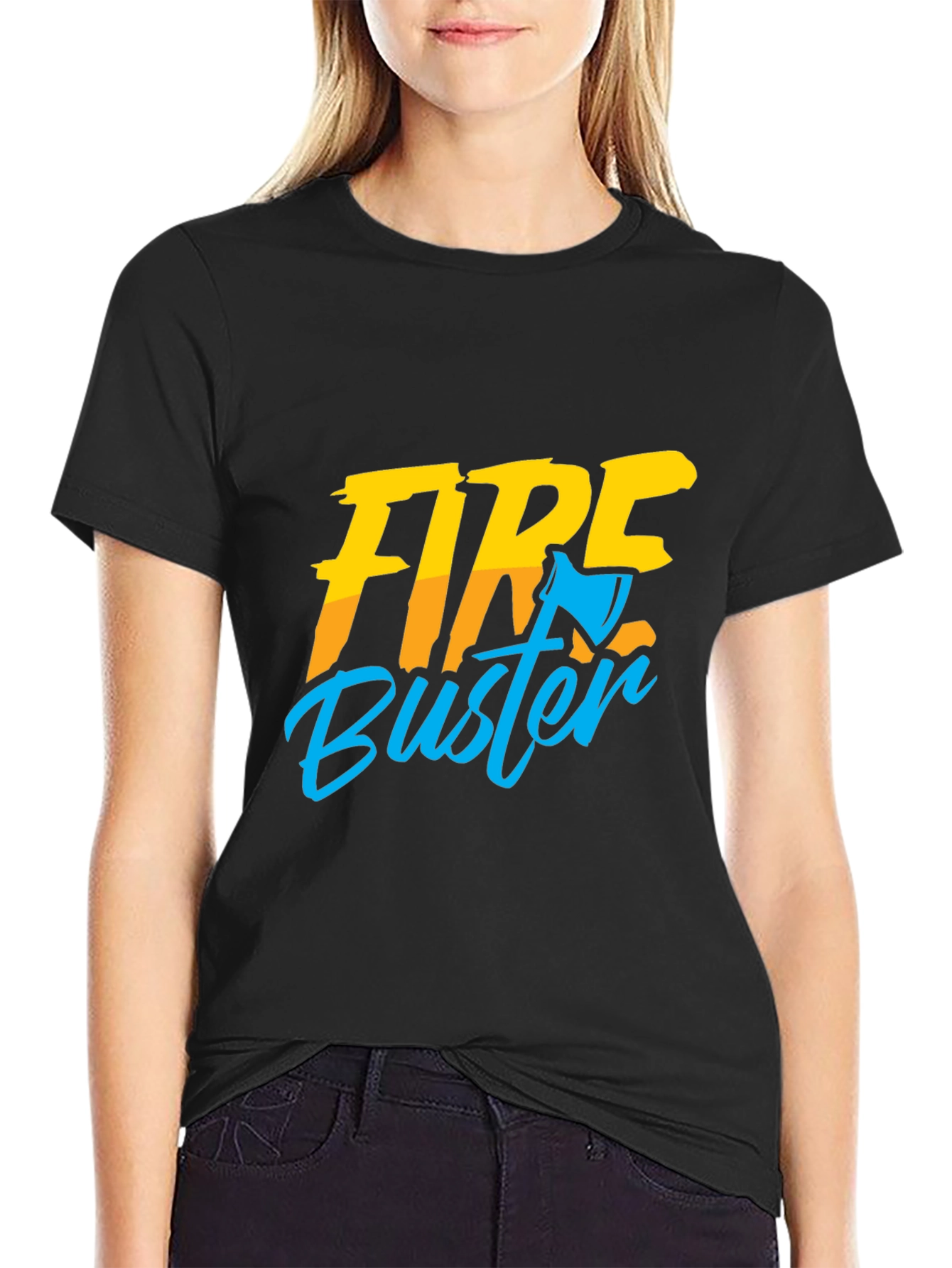 Fire Buster Graphic Tee - Black Cotton T-Shirt