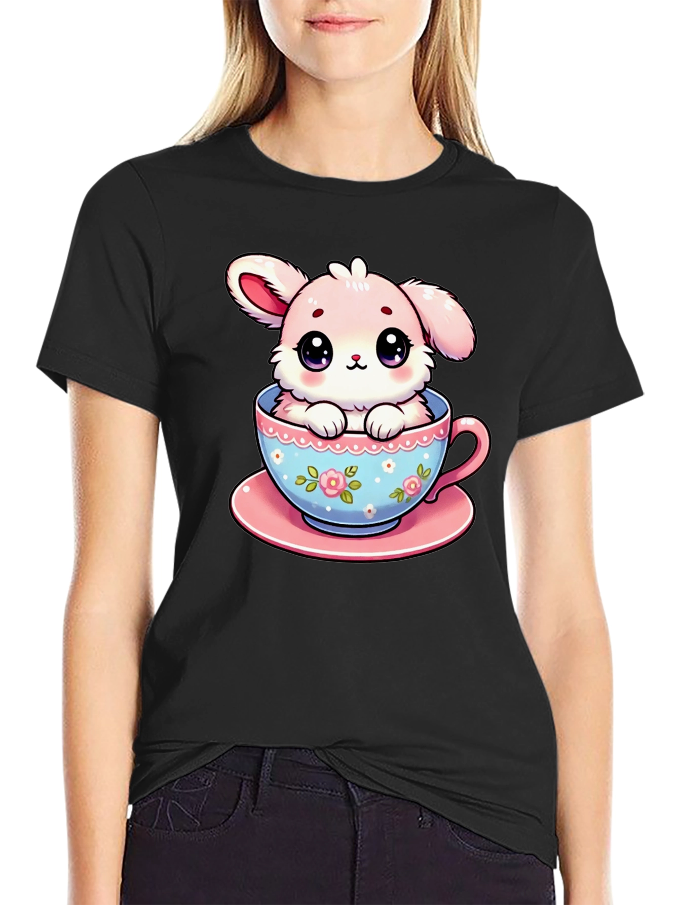 Cute Bunny in Teacup Graphic T-Shirt