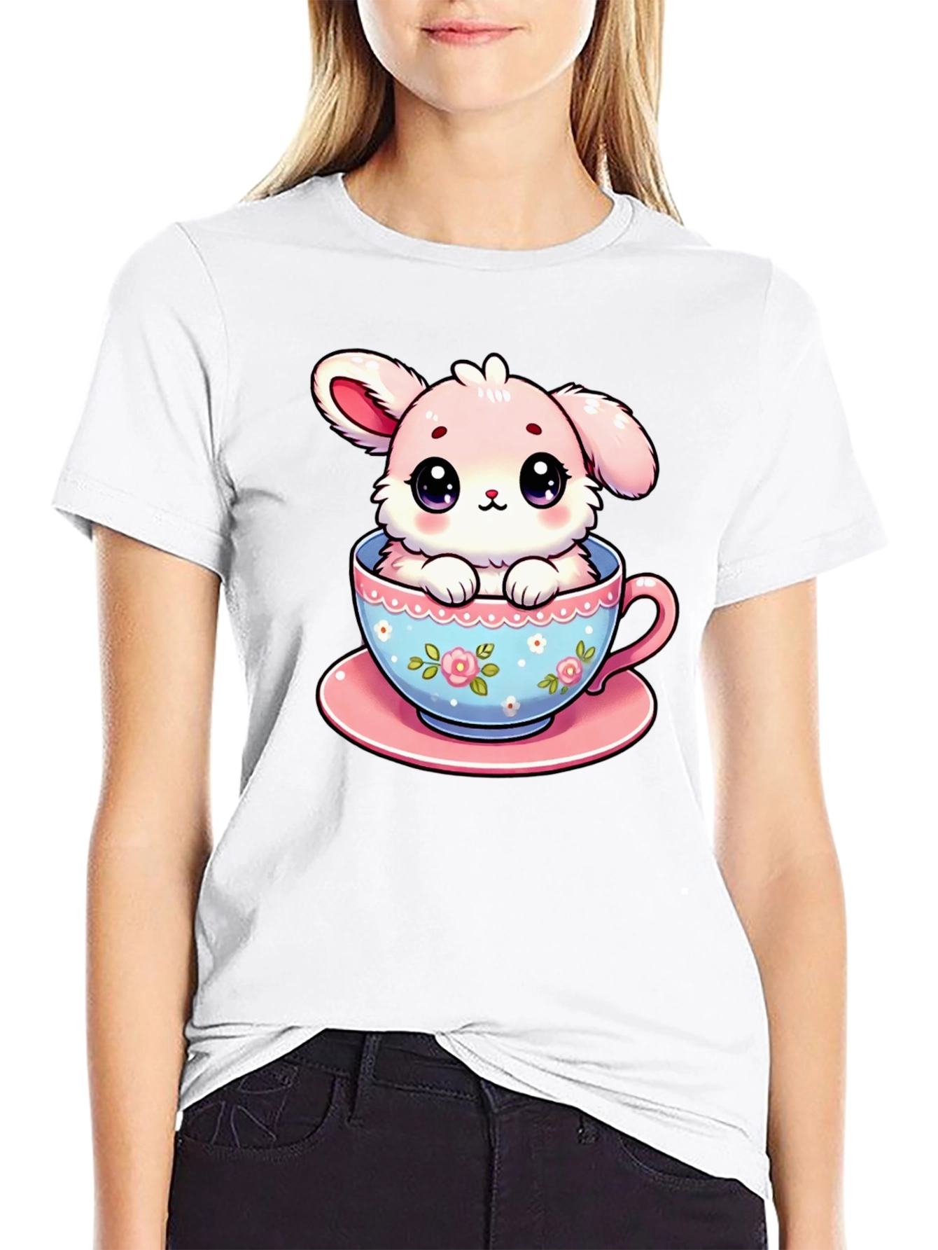 Cute Bunny in Teacup Graphic T-Shirt
