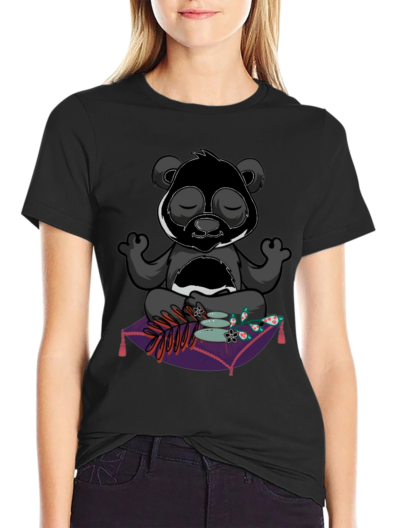 Zen Panda Meditation T-Shirt - Black