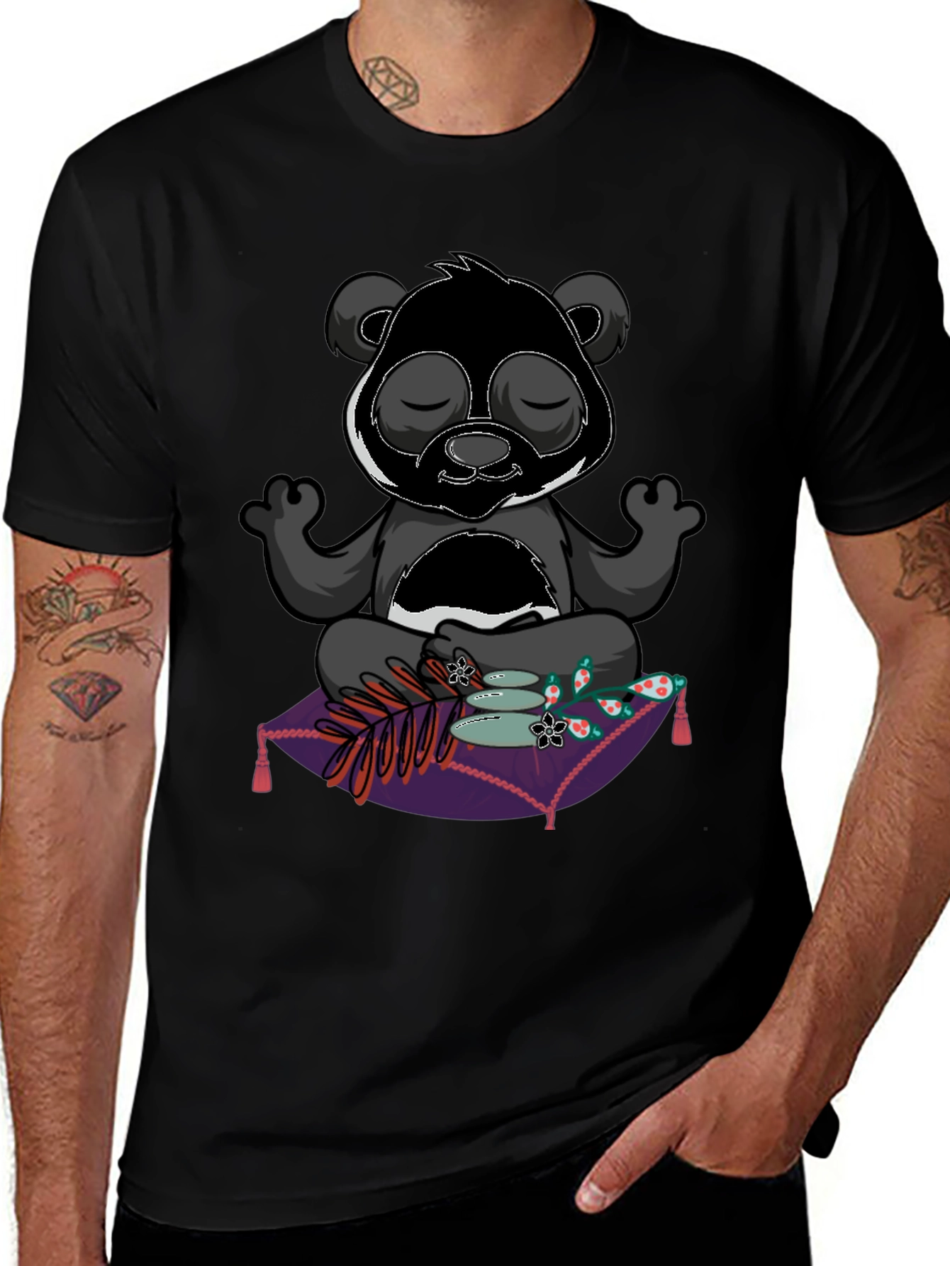 Zen Panda Meditation T-Shirt - Black
