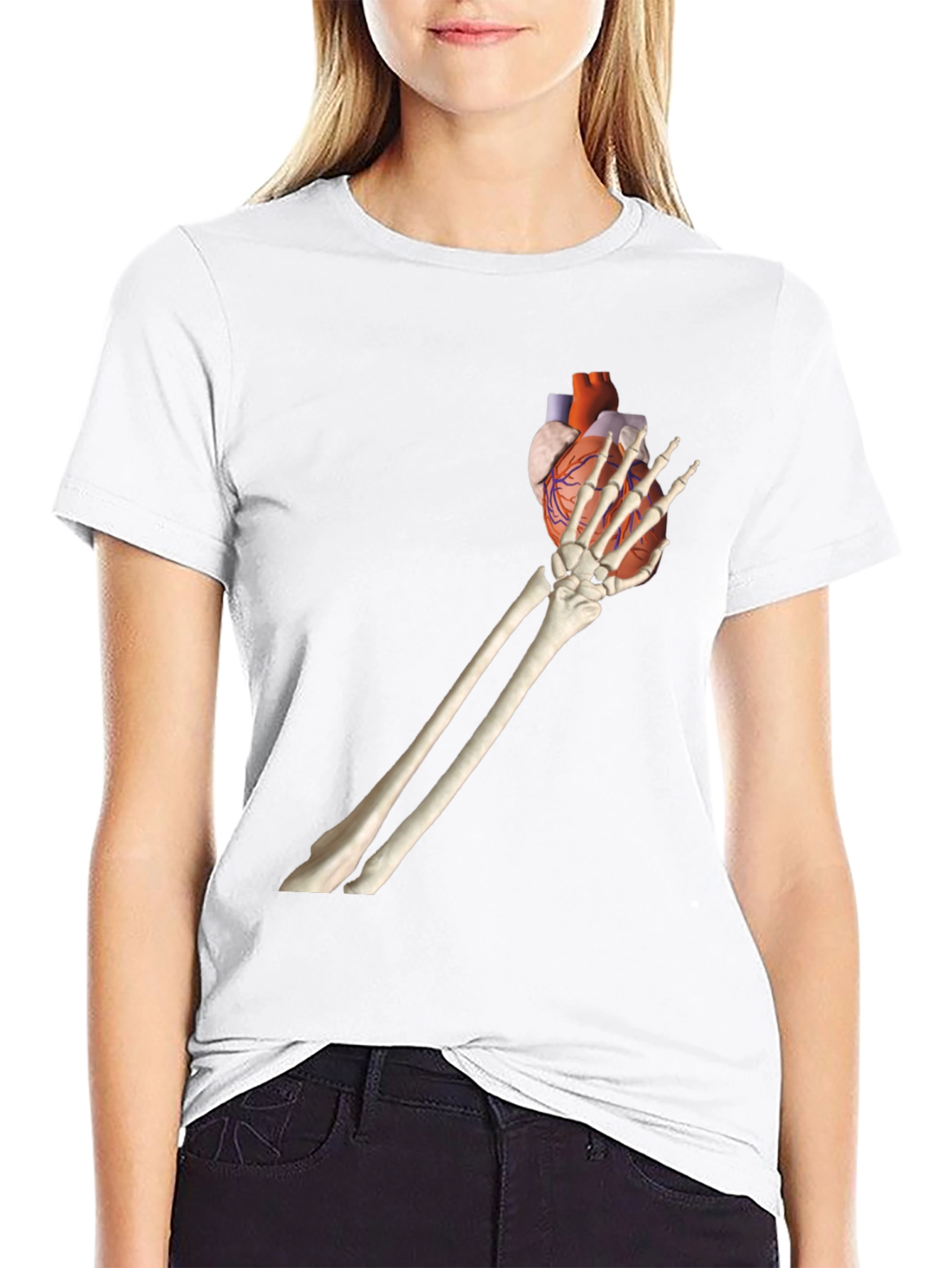 Skeleton Hand Holding Heart Graphic Tee