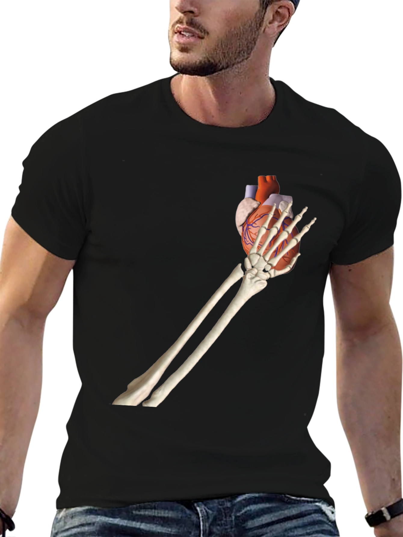 Skeleton Hand Holding Heart Graphic Tee