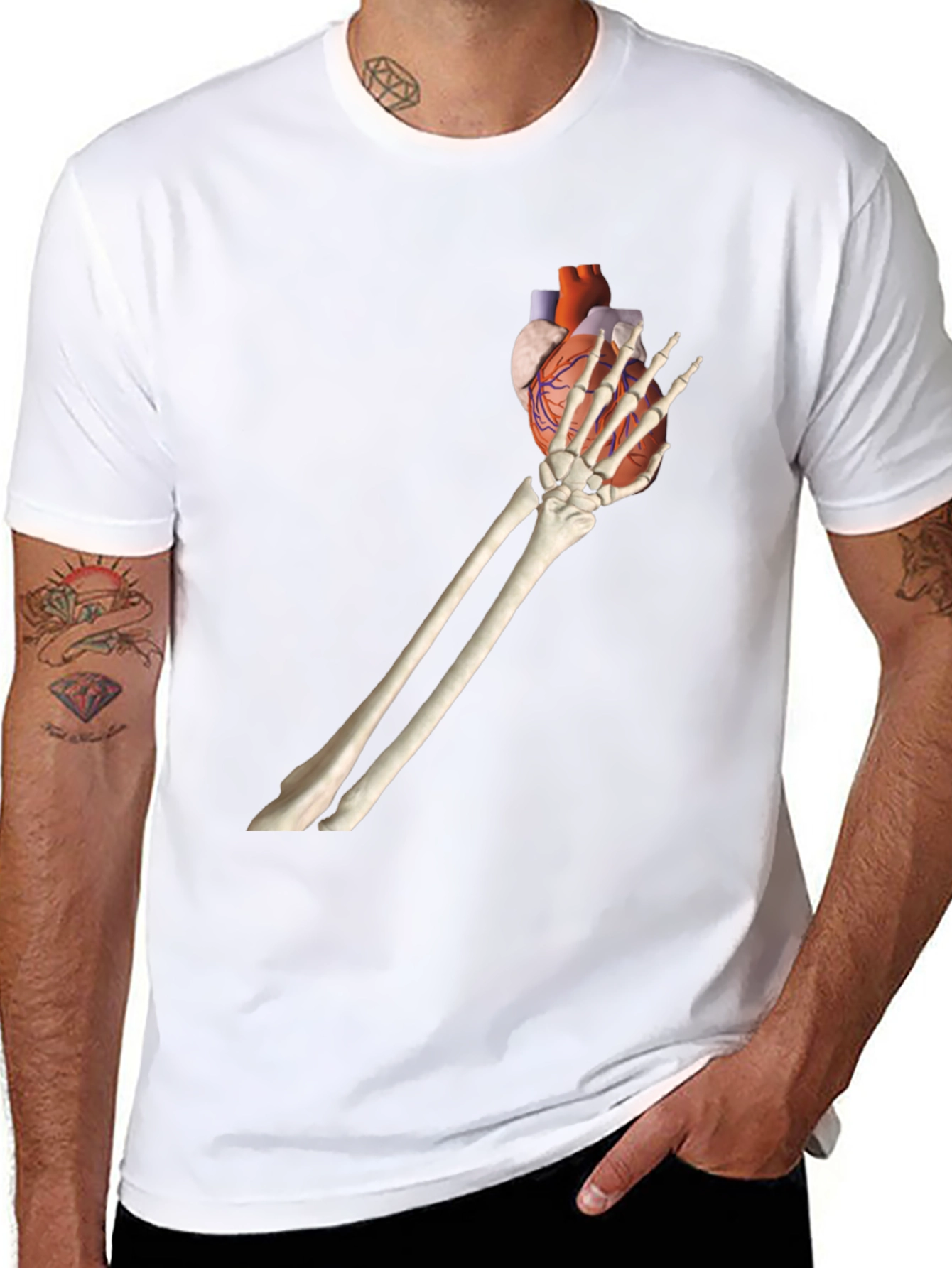 Skeleton Hand Holding Heart Graphic Tee