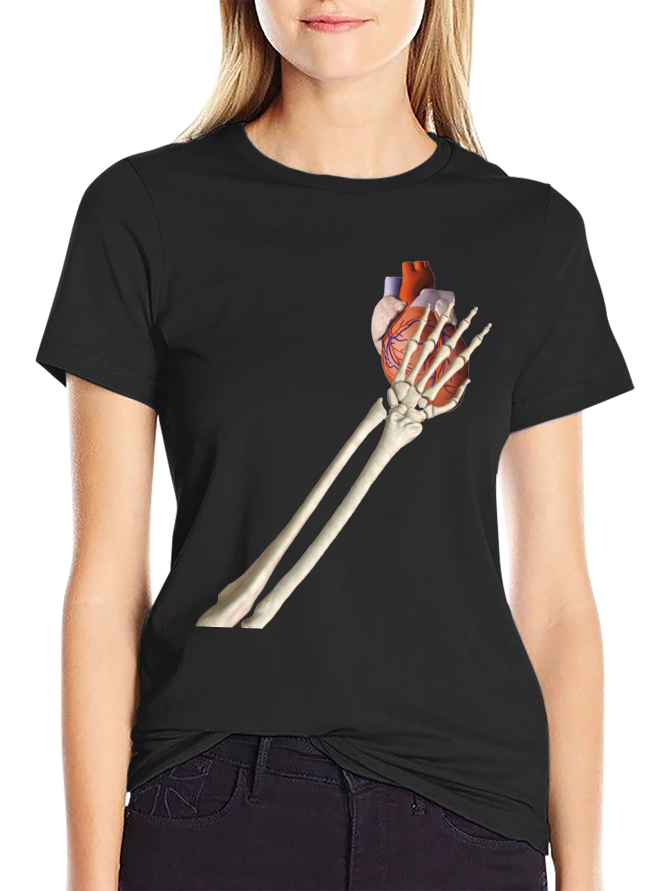 Skeleton Hand Holding Heart Graphic Tee
