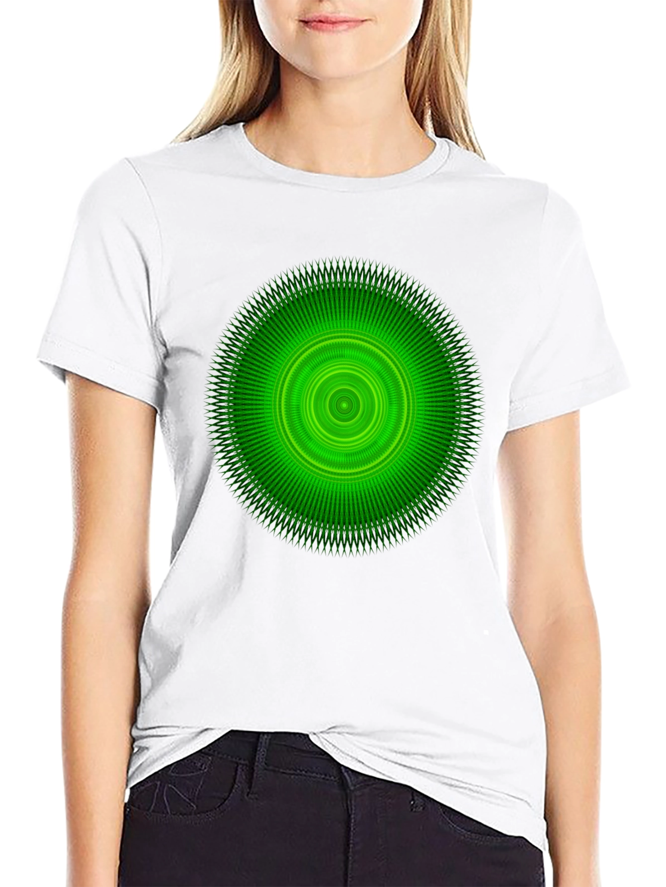 Green Circular Graphic Black T-Shirt