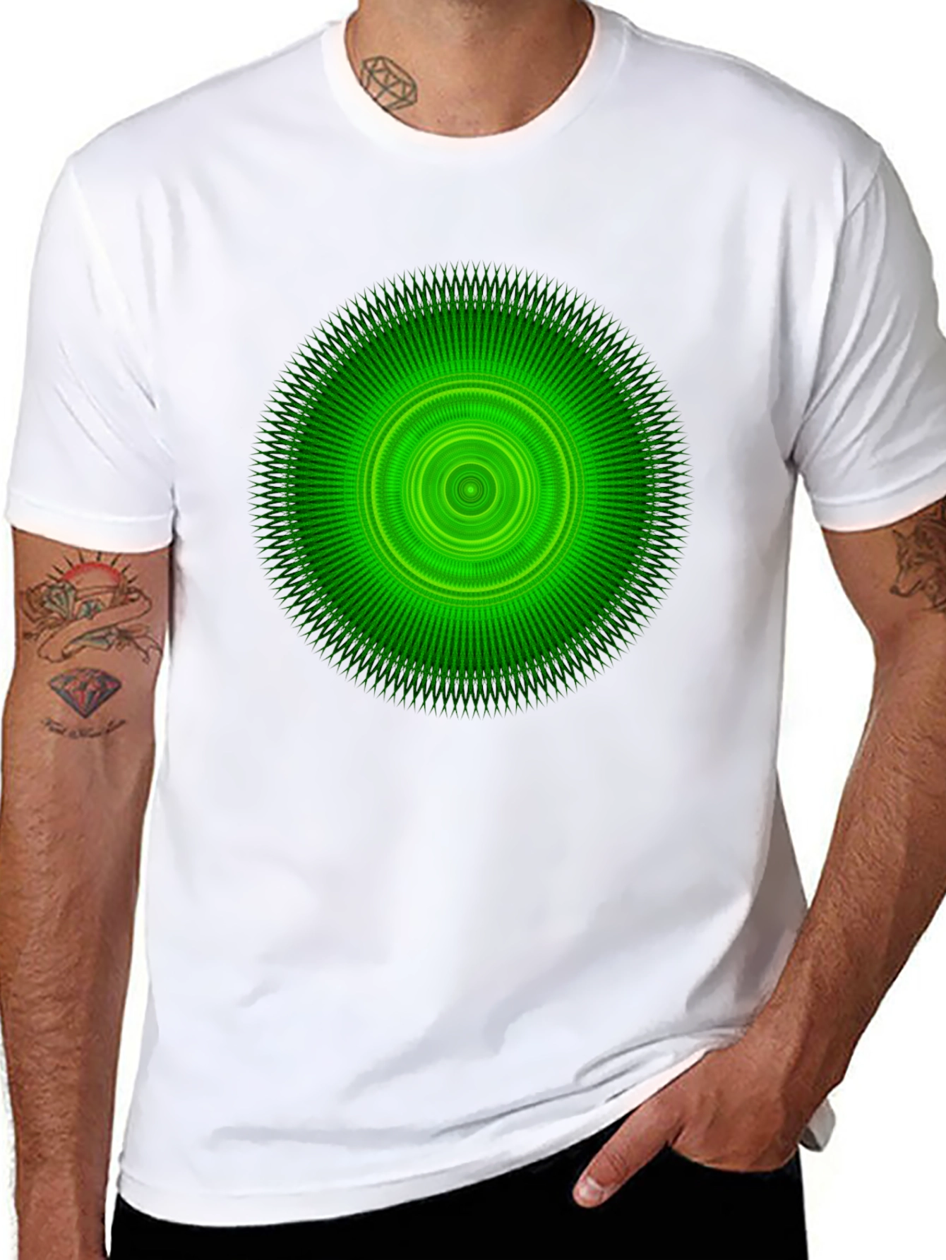Green Circular Graphic Black T-Shirt
