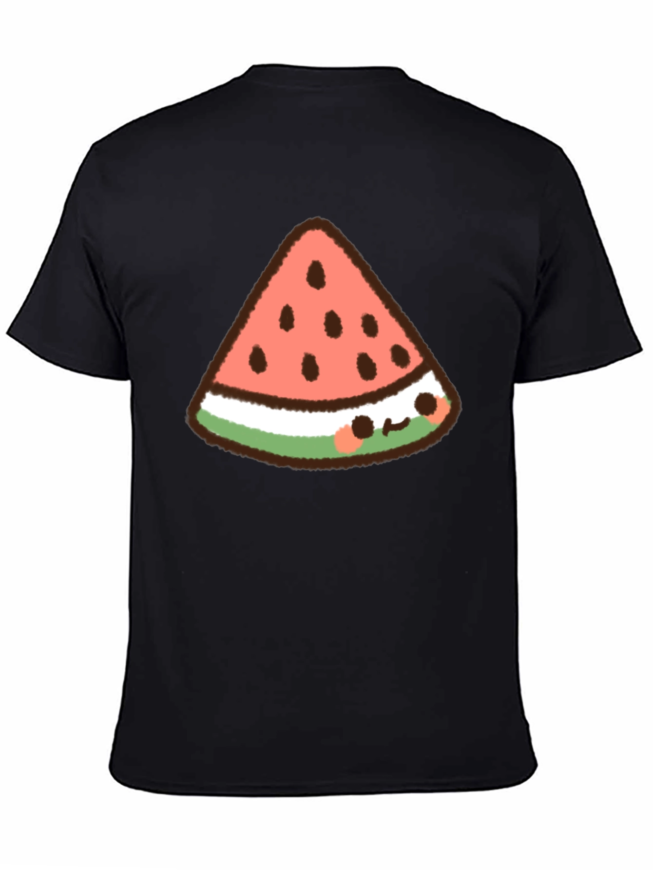 Kawaii Watermelon Slice Graphic Tee - Black Cotton T-Shirt