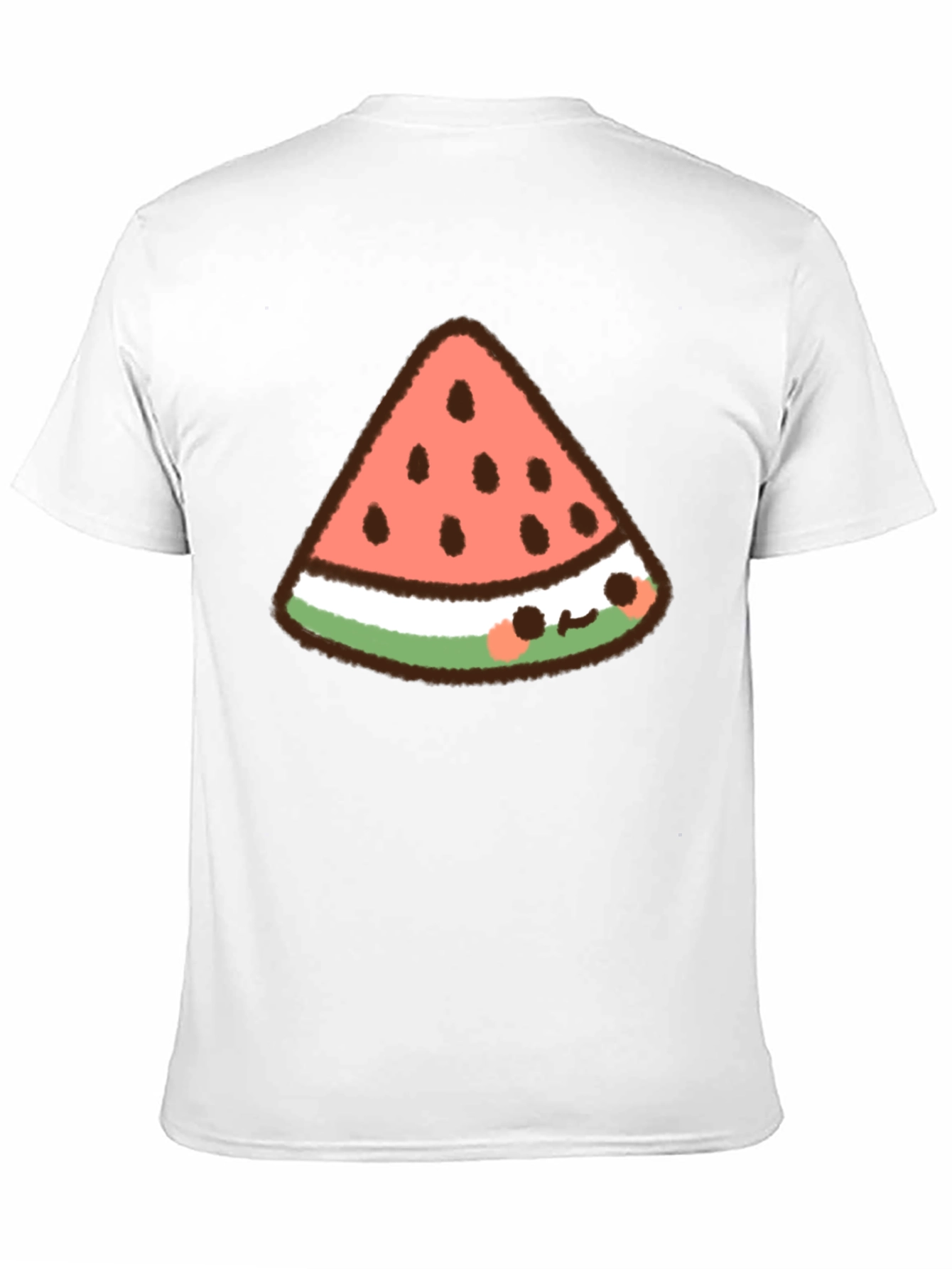 Kawaii Watermelon Slice Graphic Tee - Black Cotton T-Shirt