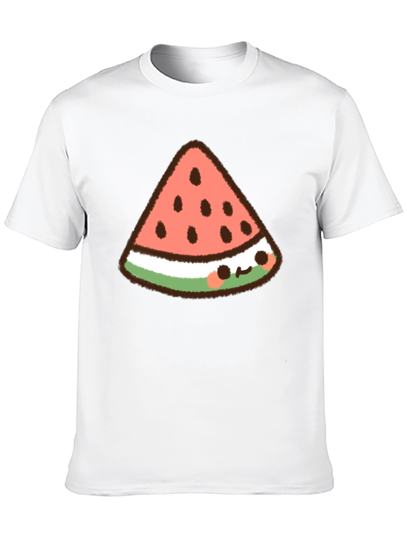 Kawaii Watermelon Slice Graphic Tee - Black Cotton T-Shirt