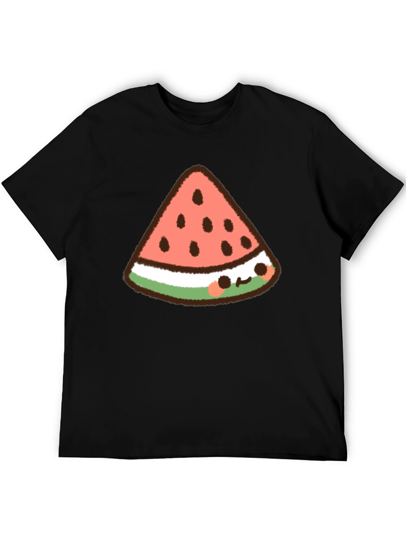 Kawaii Watermelon Slice Graphic Tee - Black Cotton T-Shirt