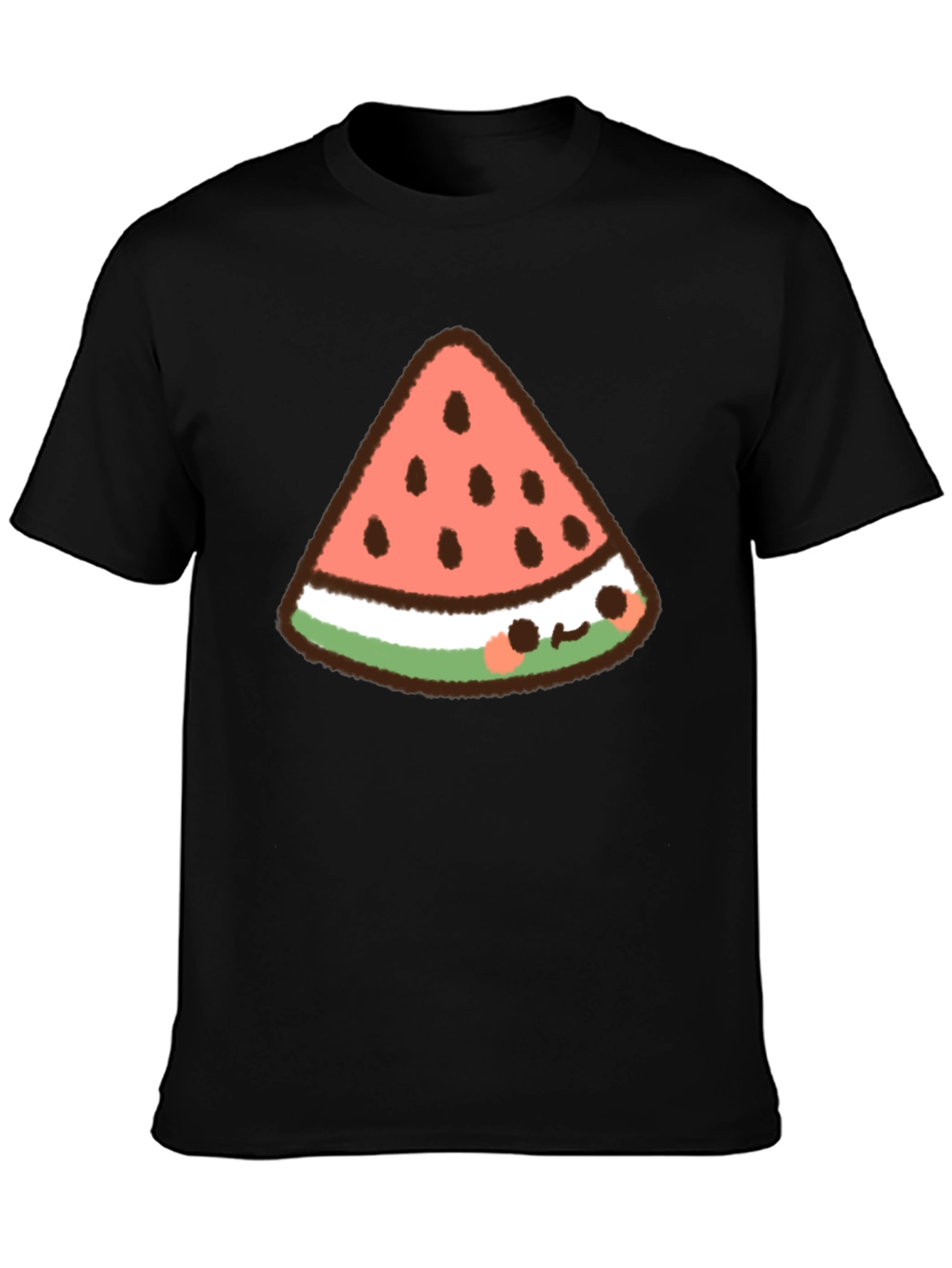 Kawaii Watermelon Slice Graphic Tee - Black Cotton T-Shirt