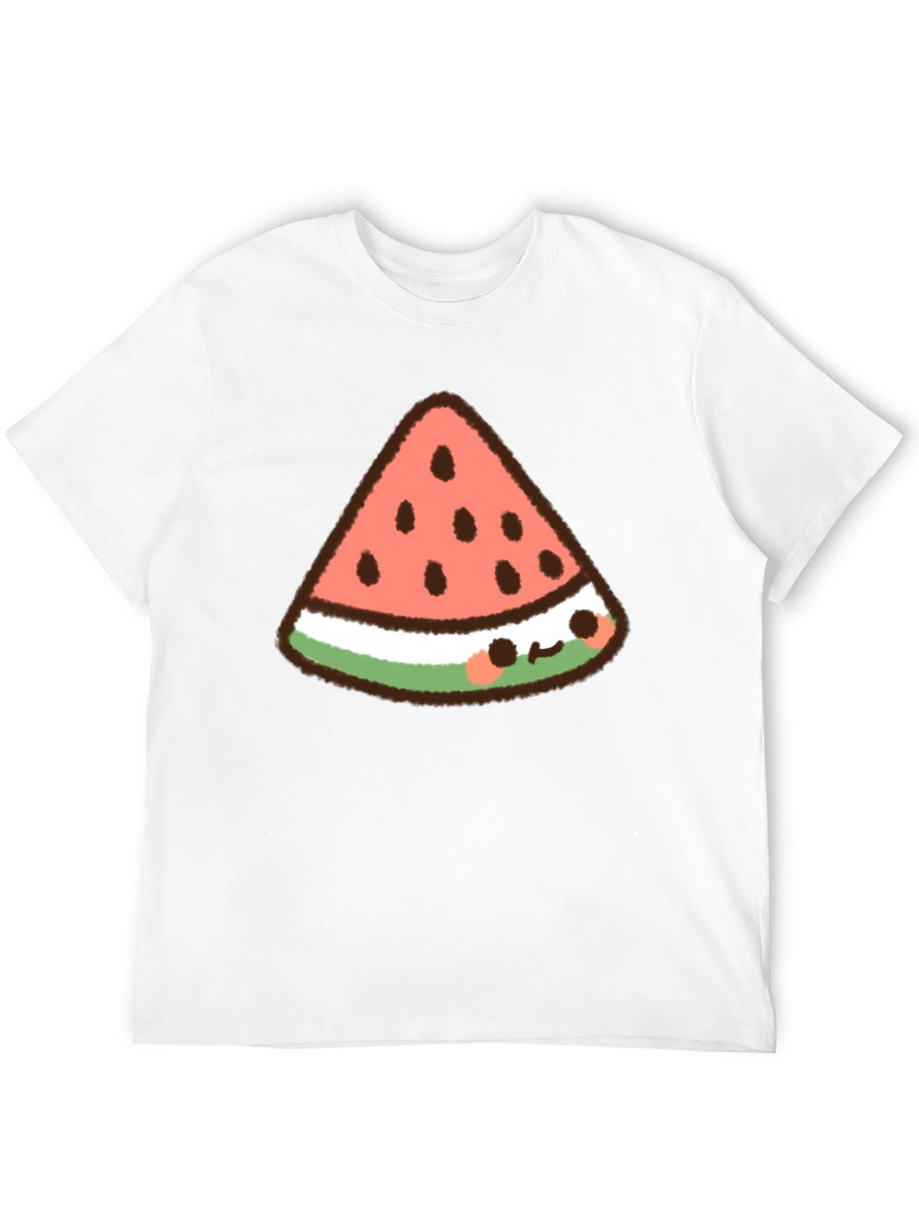 Kawaii Watermelon Slice Graphic Tee - Black Cotton T-Shirt