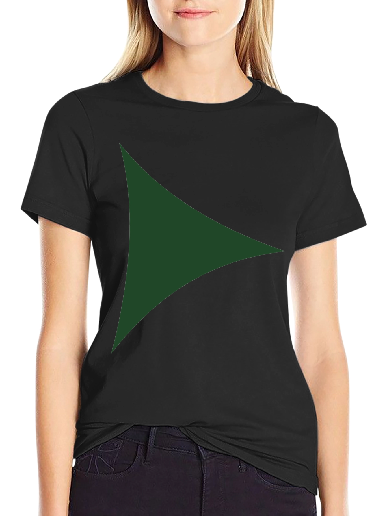 Modern Green Triangle Graphic Black T-Shirt