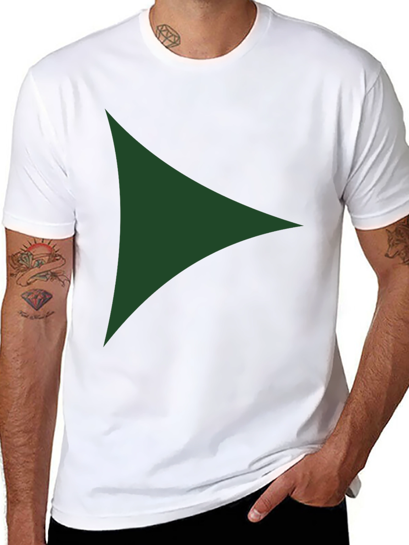 Modern Green Triangle Graphic Black T-Shirt