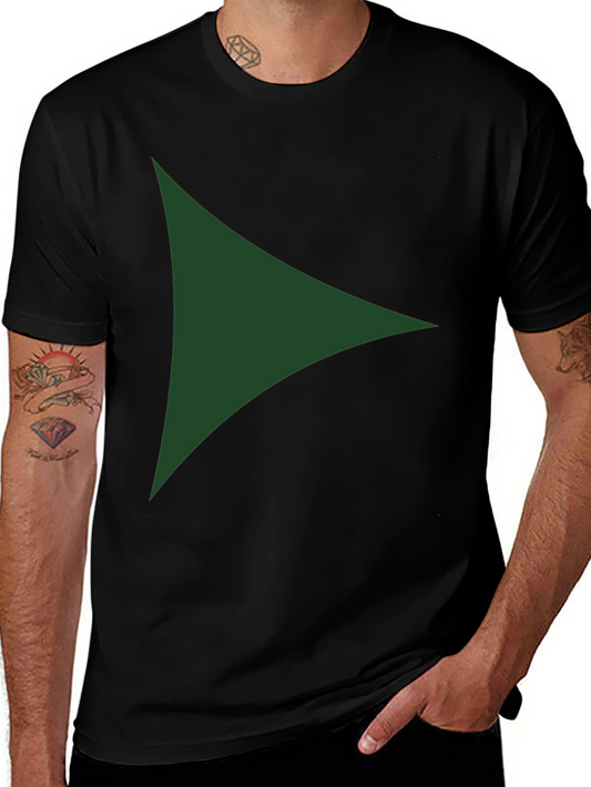 Modern Green Triangle Graphic Black T-Shirt