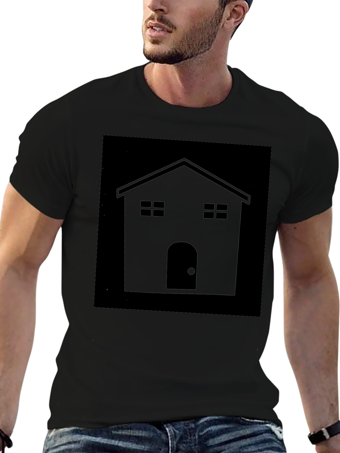 Minimalist House Graphic Tee - Black