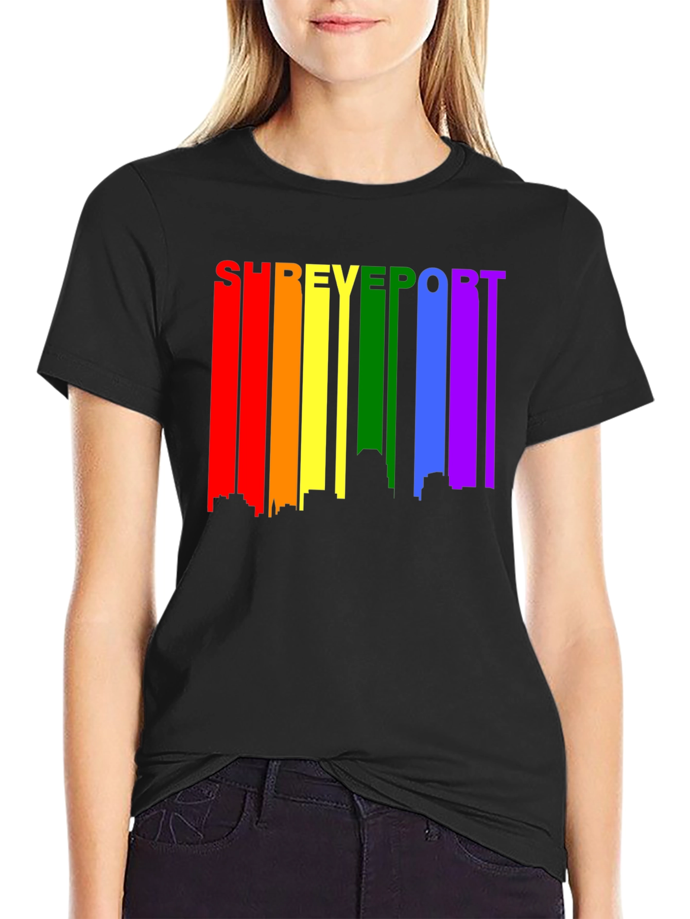 Shreveport Pride T-Shirt - Rainbow Skyline Design