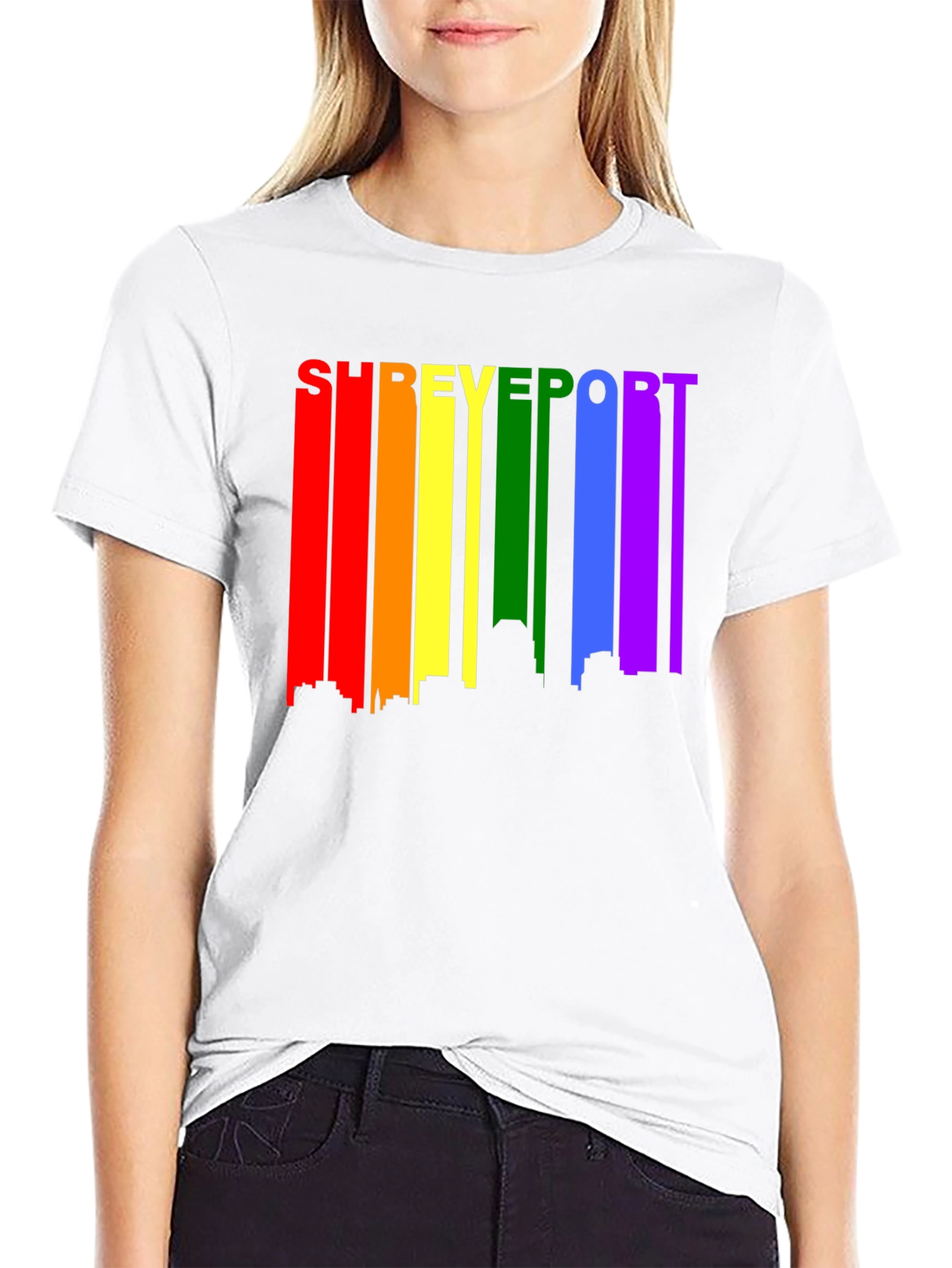Shreveport Pride T-Shirt - Rainbow Skyline Design