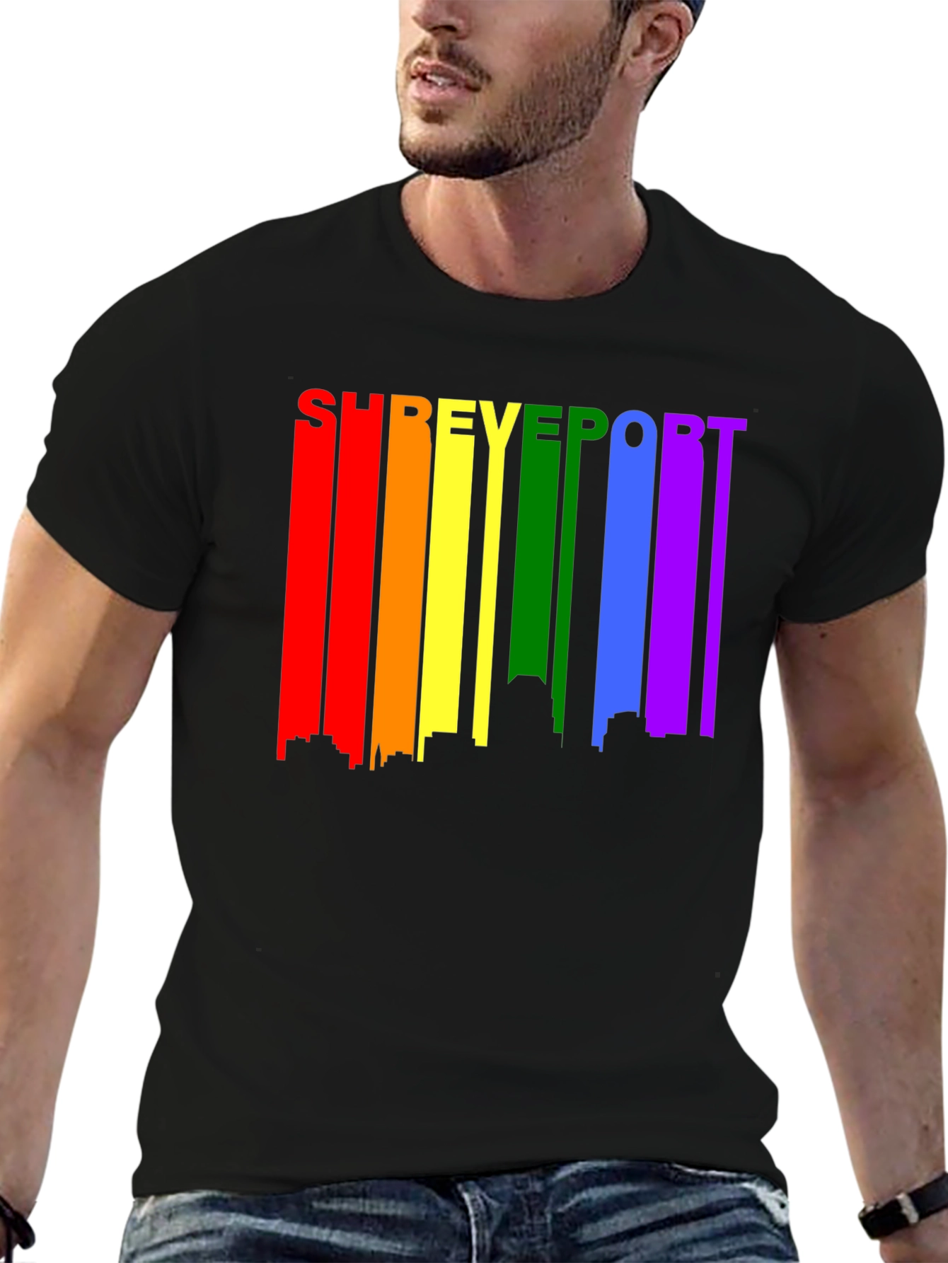 Shreveport Pride T-Shirt - Rainbow Skyline Design
