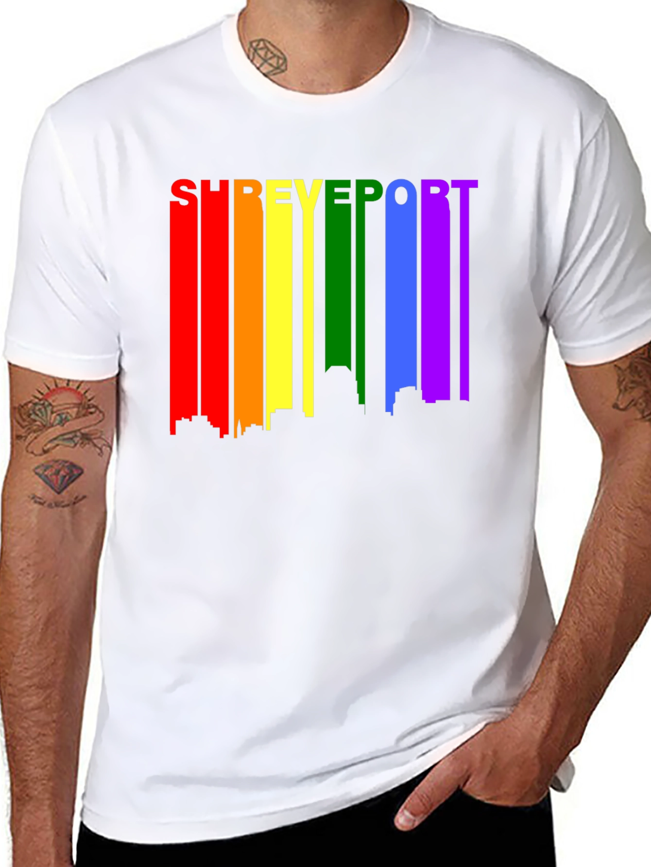 Shreveport Pride T-Shirt - Rainbow Skyline Design