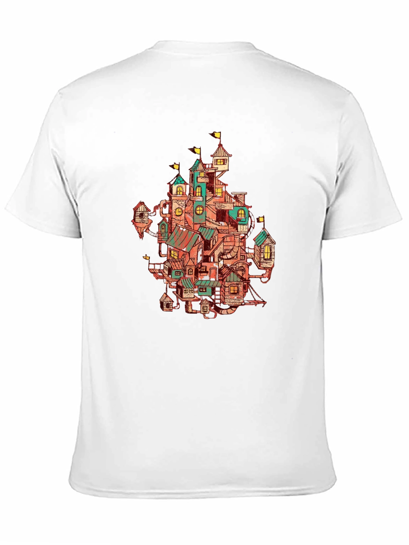 Whimsical Town Print Black T-Shirt