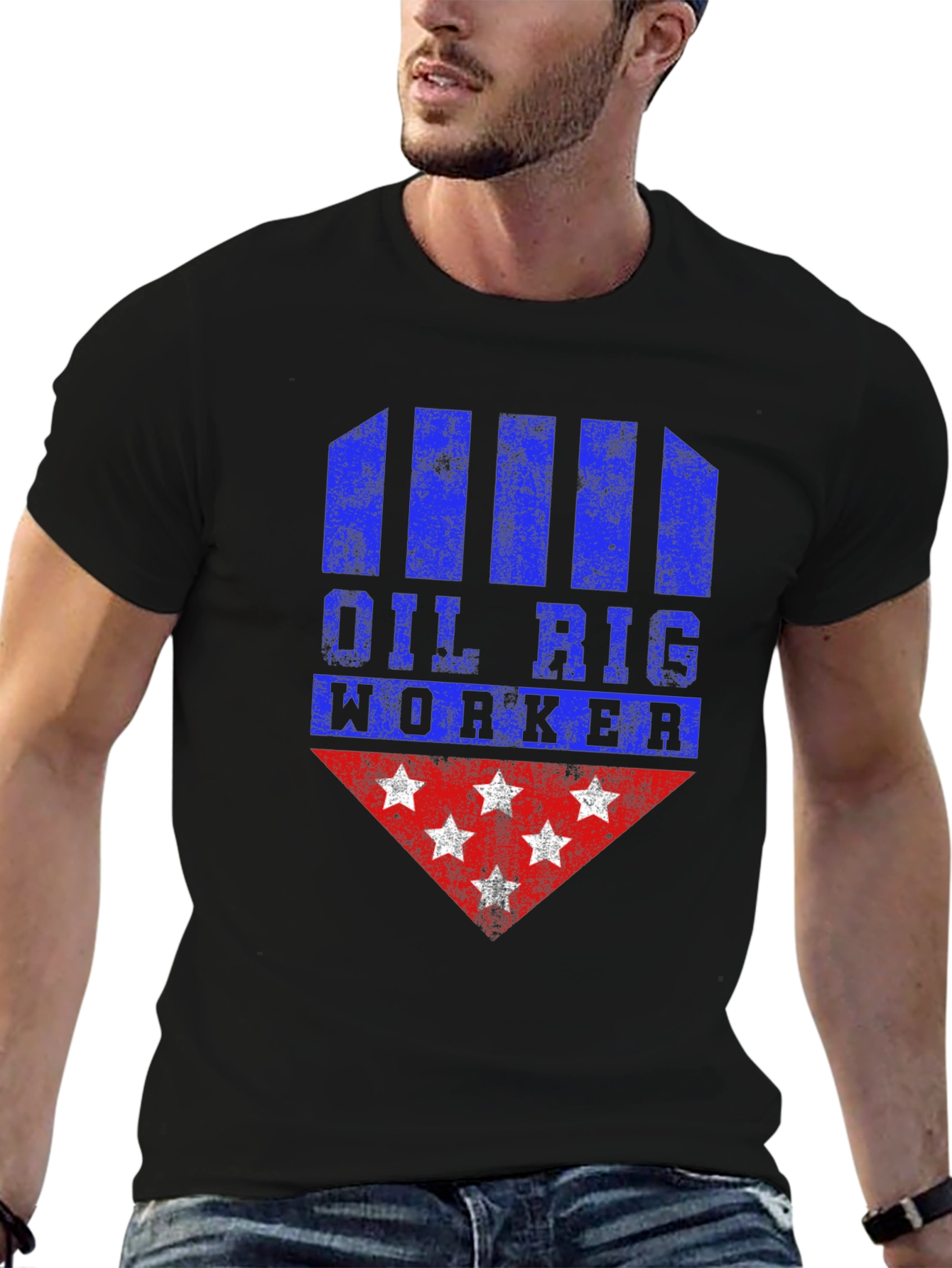 Oil Rig Worker Graphic Tee - Distressed Design