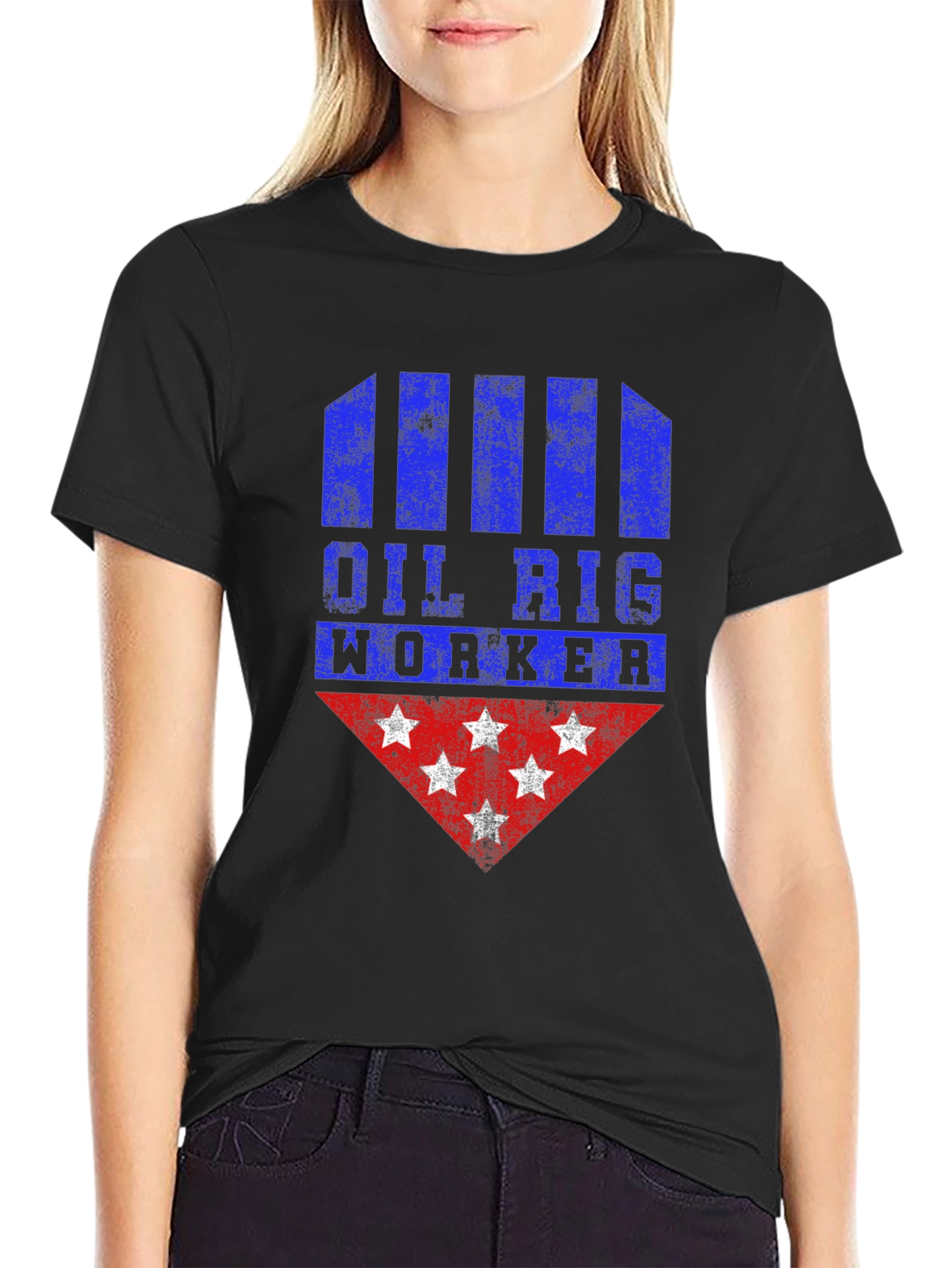 Oil Rig Worker Graphic Tee - Distressed Design